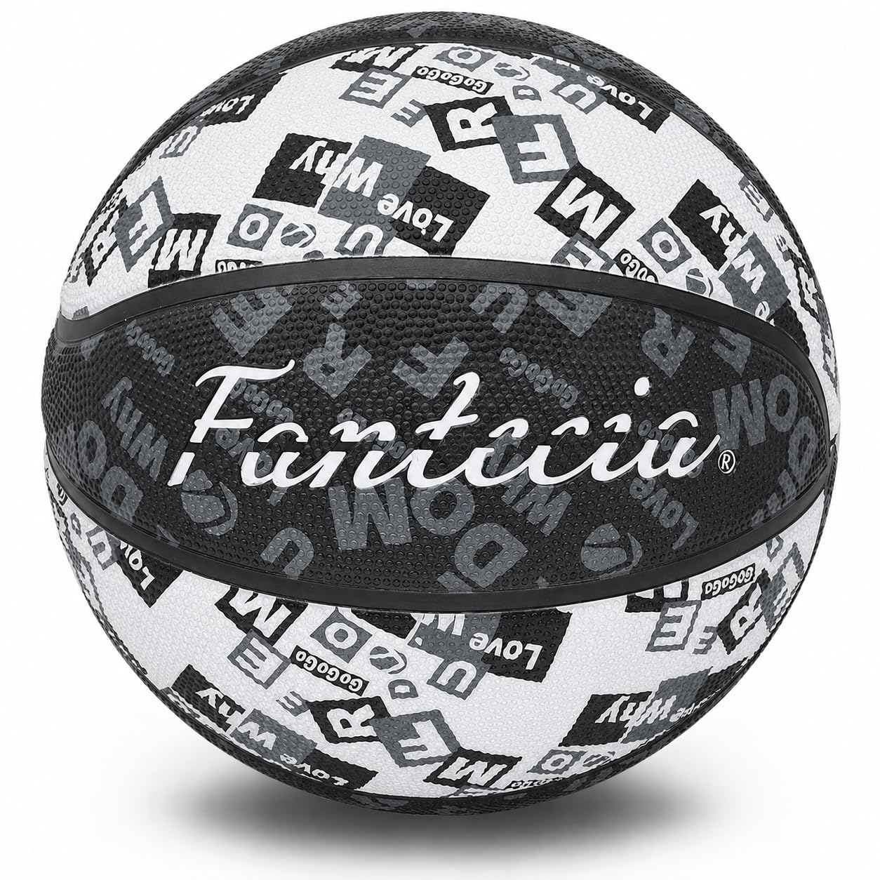 Pallone da basket con pompetta in graffiti bianco e nero, misura 5, perfetto per lo street style