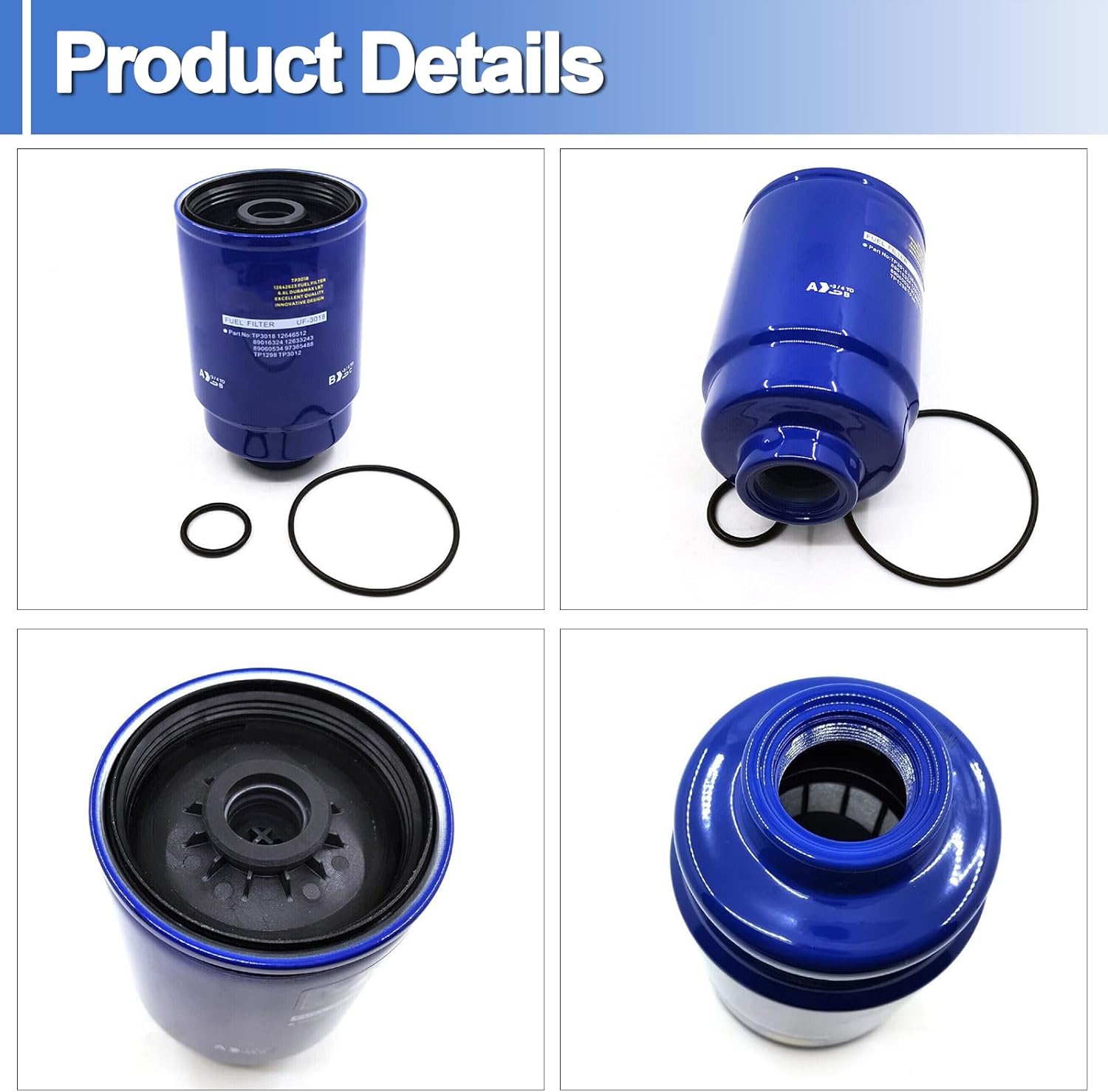 TP3018 Fuel Filter Water Separator Compatible with 2001-2016 Chevrolet Silverado/GMC Sierra Savana 2500 HD 3500 HD Engine, Replace for TP3012 19305685 12664429 12633243, 1 Pack