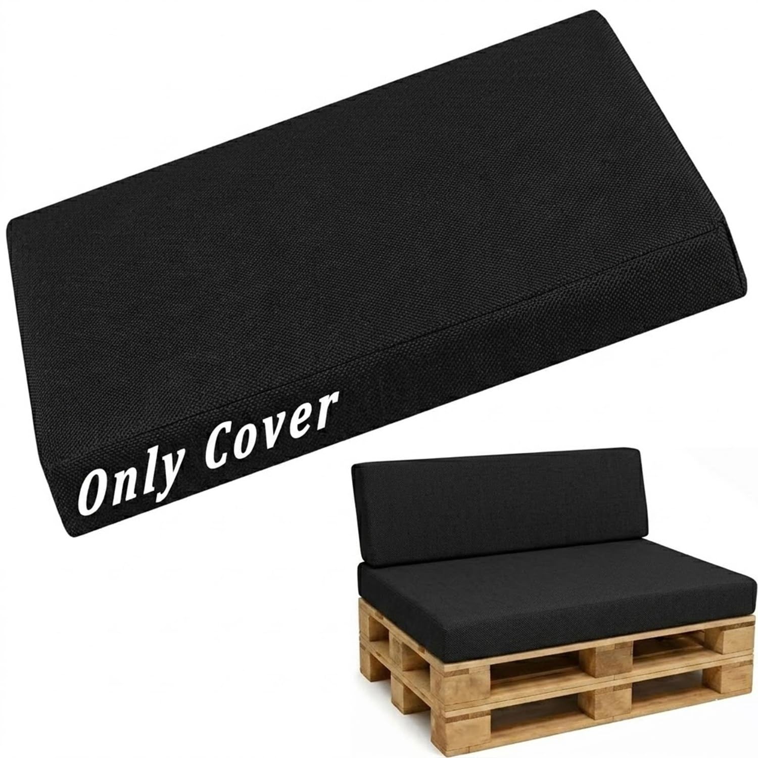 Waterproof Pallet Cushion Covers Replacement Outdoor Garden Cushion Cover with Zipper & Non-Slip Base for Euro Pallet Sofa Seat & Wedge Backrest(Black,Back 60x40cm)