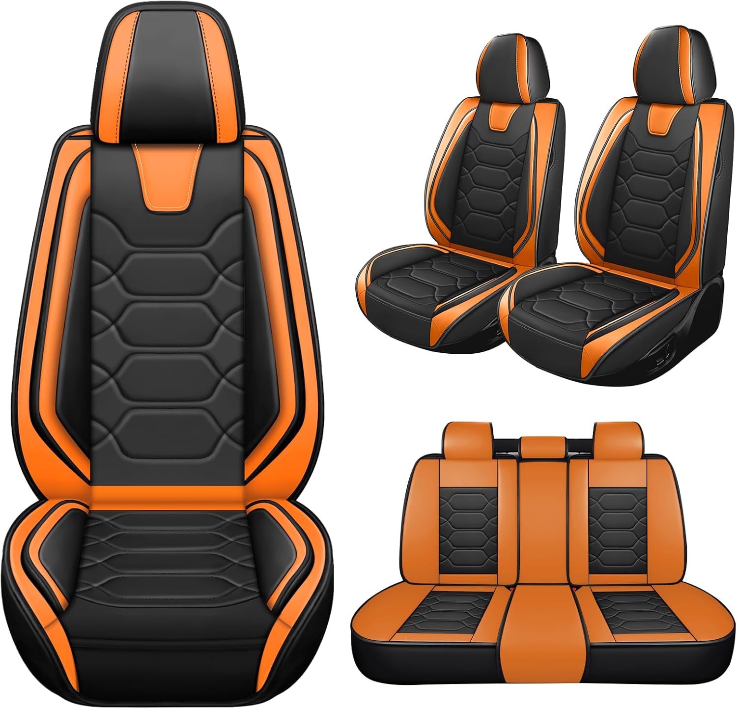 Car Seat Covers Fit for Nissan Kicks 2018-2025,5 Seats Comfort Non-Slip Seat Covers Airbag Compatible, Waterproof and Wear Resistant Leather Seat Covers(Luxury with Pillow 5 Seats, Black Orange)