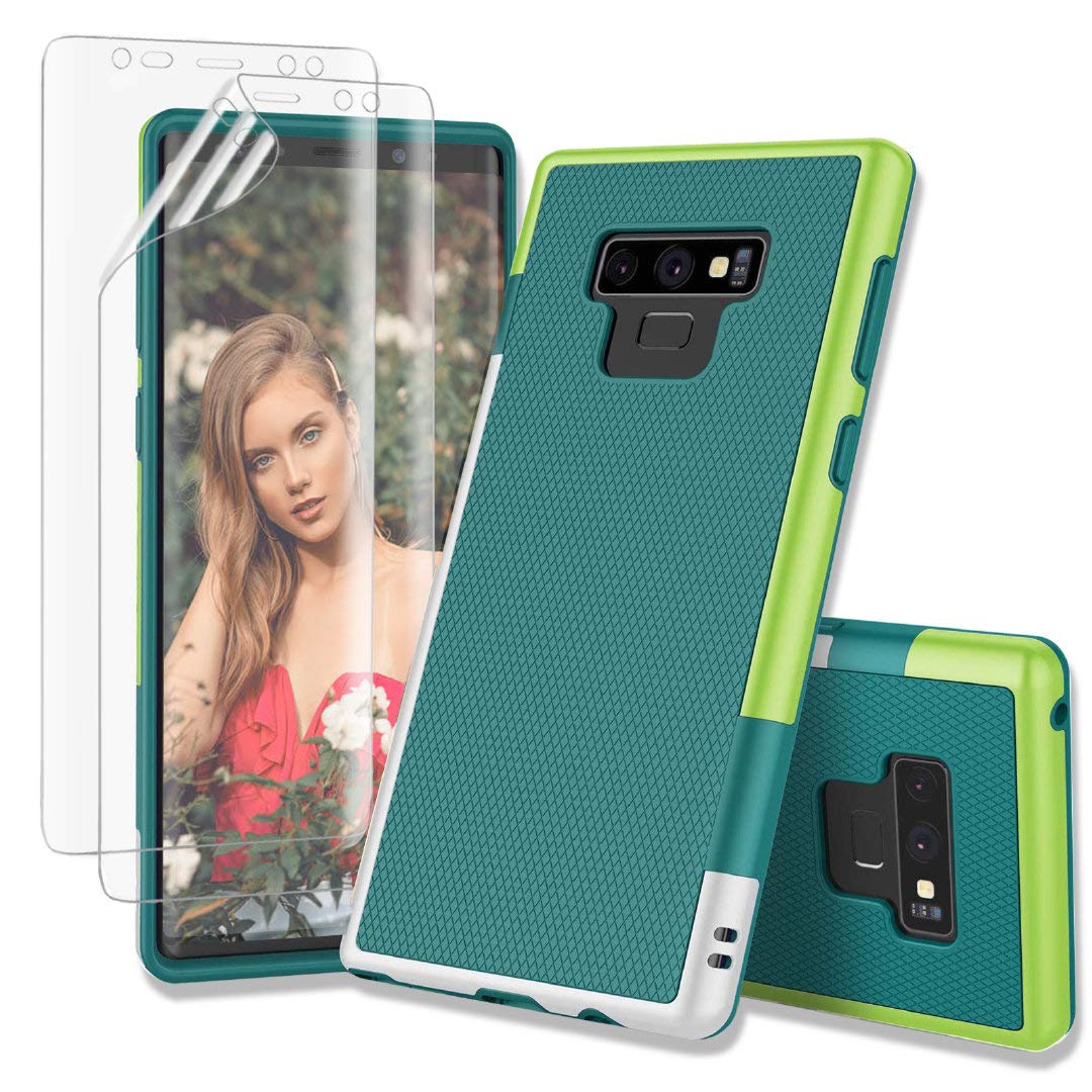 Case for Galaxy Note 9, Note 9 Case with 2 Pack HD Soft Screen Protector, Contrasting Colors Ultra Slim One-Piece Anti-Slip Rugged Soft TPU Bumper