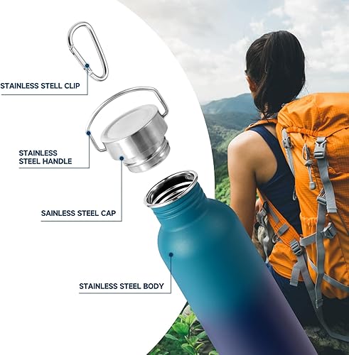 Miniatura 6 de Volhoply Botella de agua de 26 onzas sin aislamiento, de una sola pared, de acero inoxidable, reutilizables, con asa, botellas de agua de boca ancha