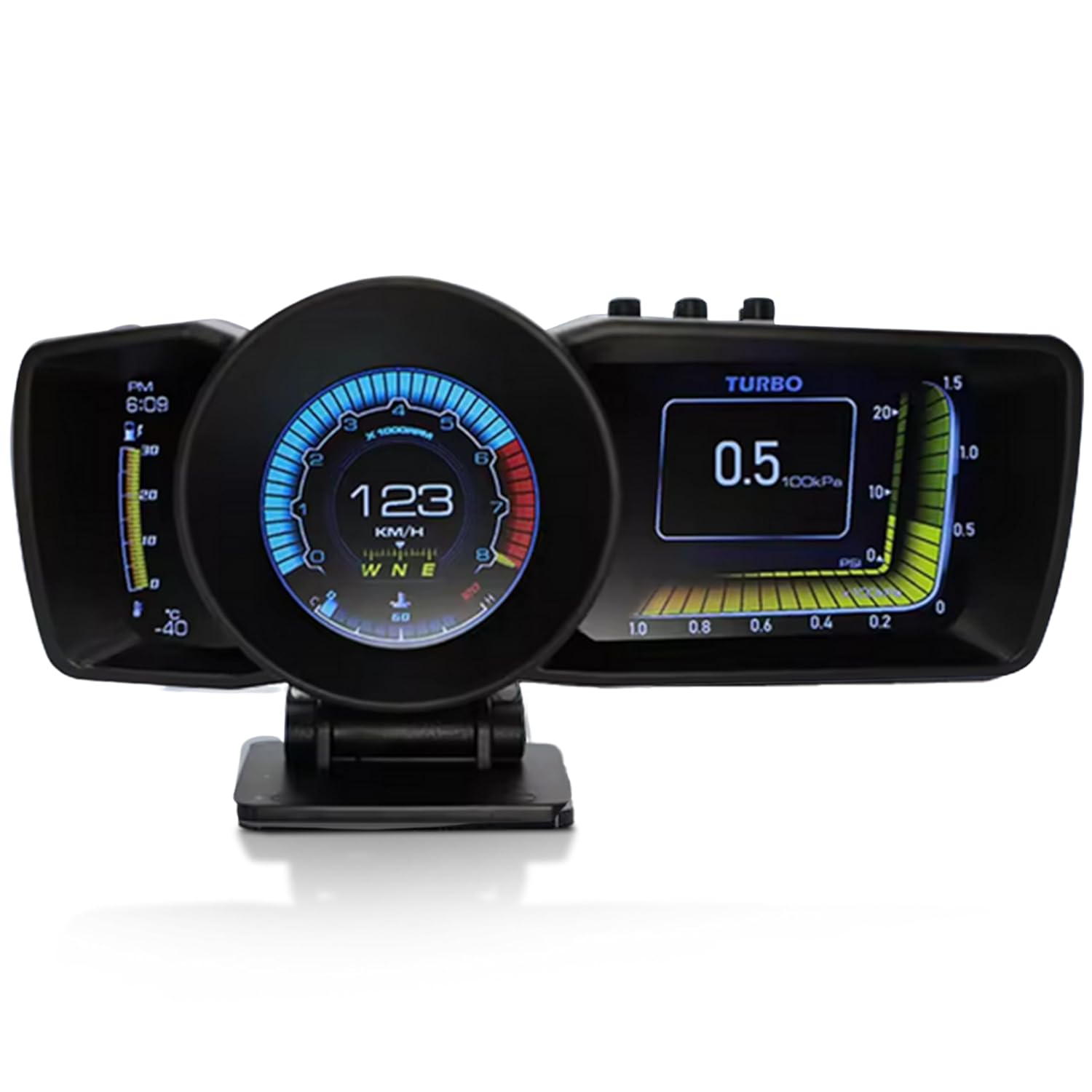 Heads Up Display for Cars – All in One HUD Dashboard Windshield Mount Car Display Screen with 100+ Digital Gauges Includes Temperature, Digital Speedometer, RPM Meter, Fuel, Plug and Play Display