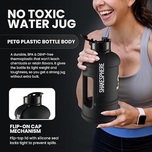 Miniatura 7 de SHAKESPHERE Botella de agua deportiva grande  Botella de hidratación sin BPA, color negro, ideal para deportes, camping, al aire libre, ciclismo y