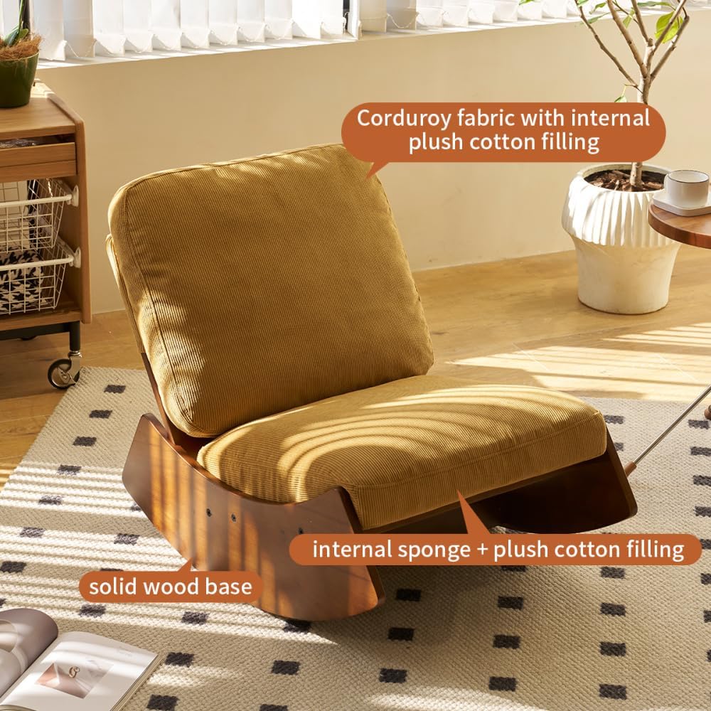 Comfortable Glider Rocking Chair, Solid Wood Frame, Perfect for Multiple Settings Accent Reading Chair for Bedroom,Living Room,Nursery (Orange + Fabric)