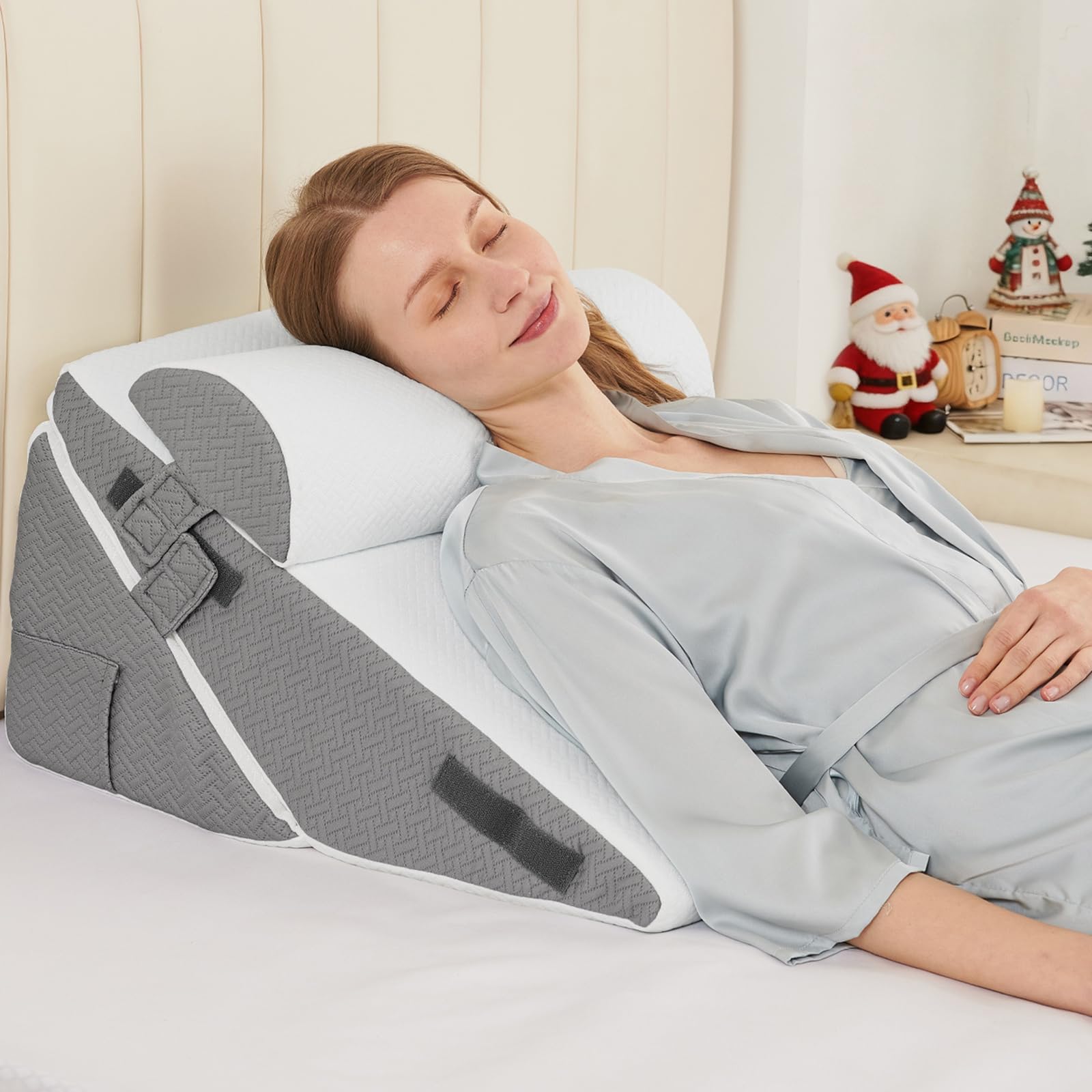 Sasttie Wedge Pillow Set for After Surgery 2PCS Adjustable Bed Wedge Pillow Headboard with Memory Foam Neck Cushion