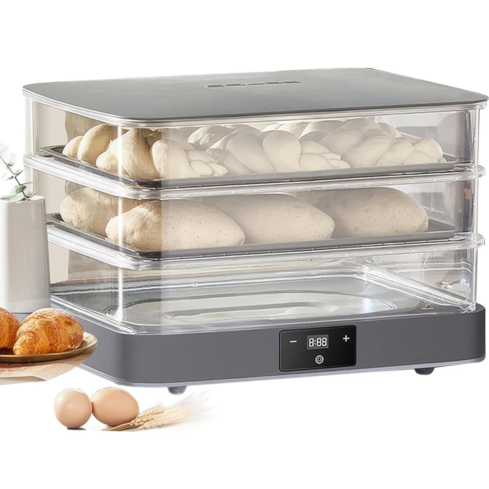 Scatola Di Lievitazione per Panificazione 40L,Scatola Di Fermentazione per Impasto Di Pane E Pizza,Con Vassoio Di Fermentazione Trasparente a 3 Strati,Display Touch,Per Preparazione Di Pane