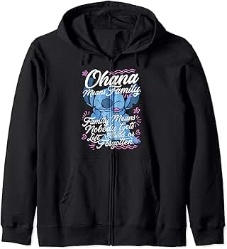 【oan】Stitch Hoodie Disney Stitch Hoodie XXL Zip Licensed Ohana Embroidered