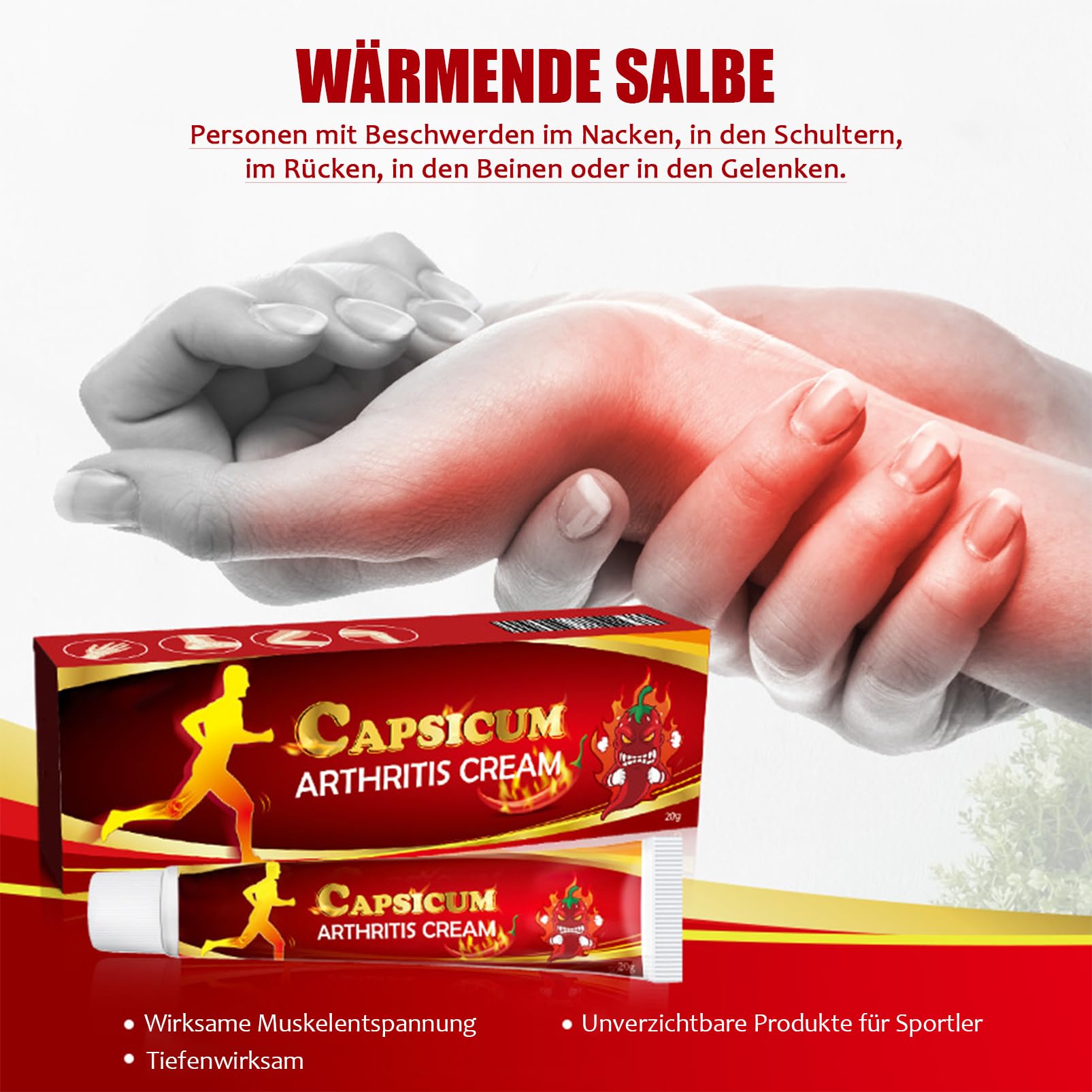 Capsaicin - Crema articolare con pepe di Caienna, 3 pezzi, peperoncino, crema riscaldante per la schiena, le ginocchia, il collo, la cura naturale delle articolazioni, il nourishment, lenitivo per
