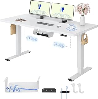 FlexiSpot Höhenverstellbarer Schreibtisch mit 2 Motoren & 25MM einteiliger Tischplatte,ergonomischer Bürotisch - 160 x 80 cm Weiß, weißes Gestell