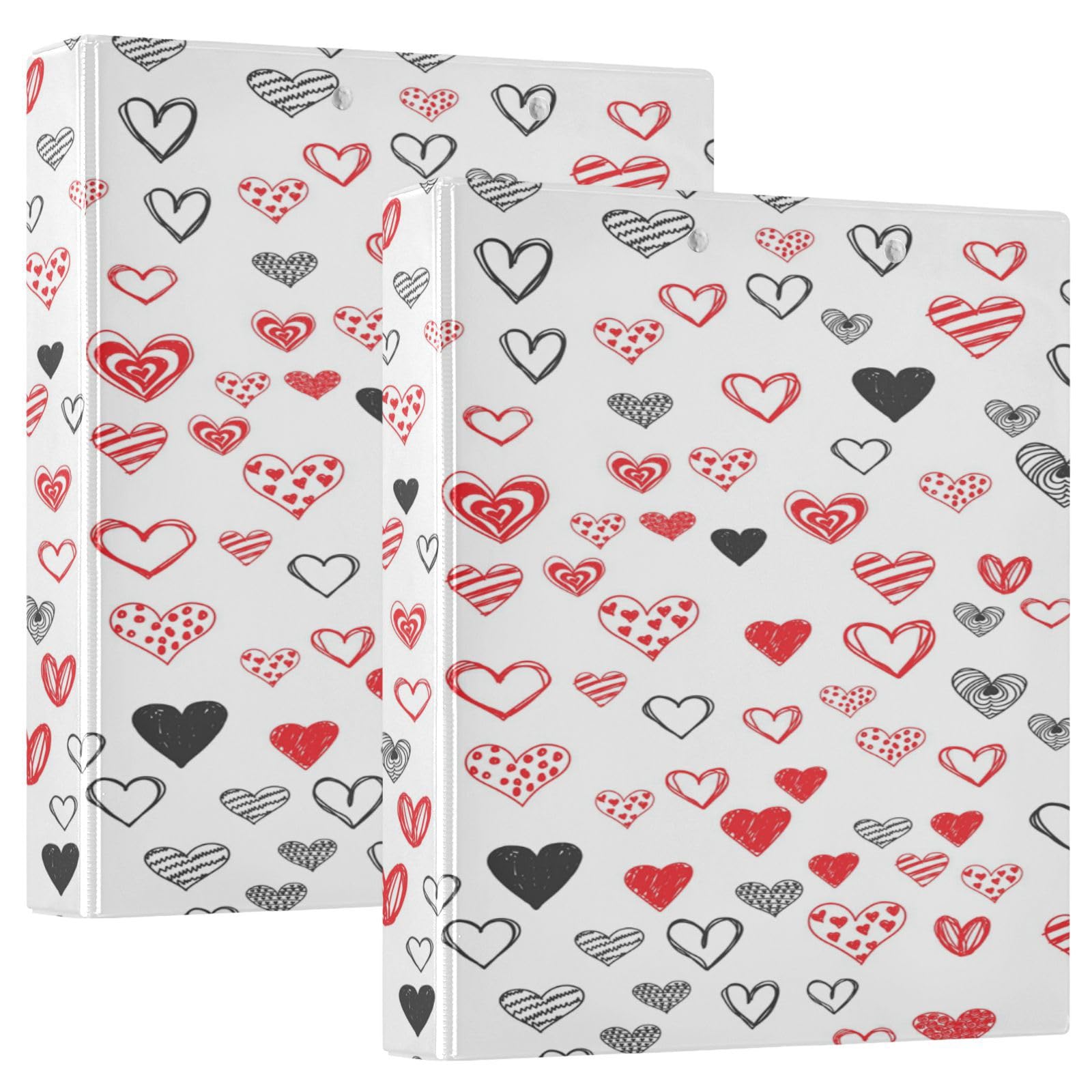 SKYSHU Love Heart - Raccoglitori ad anelli rotondi con 3 tasche interne in PVC trasparente, impermeabili, robusti, 3,8 cm, con clip in metallo antiscivolo, raccoglitori versatili per 200 fogli,