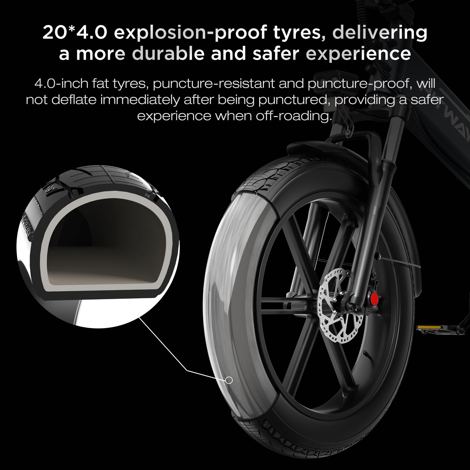 HITWAY Bici Elettrica, Pieghevole 250W E-Bike Adulto, Autonomia 70-120 km, 20" × 4.0 Fat Tire Bicicletta Elettrica, Controllo APP, 7 velocità, BK10S PRO