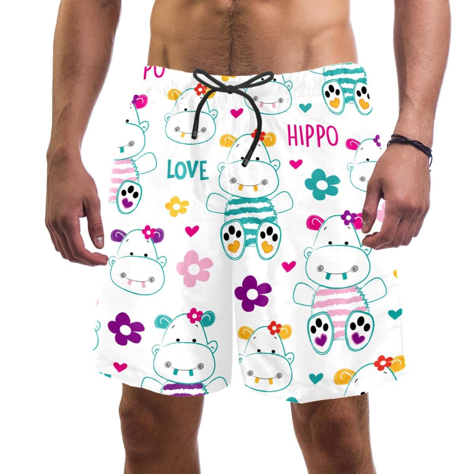 Short de plage imprimé hippopotame animal avec cordon ajustable - 6
