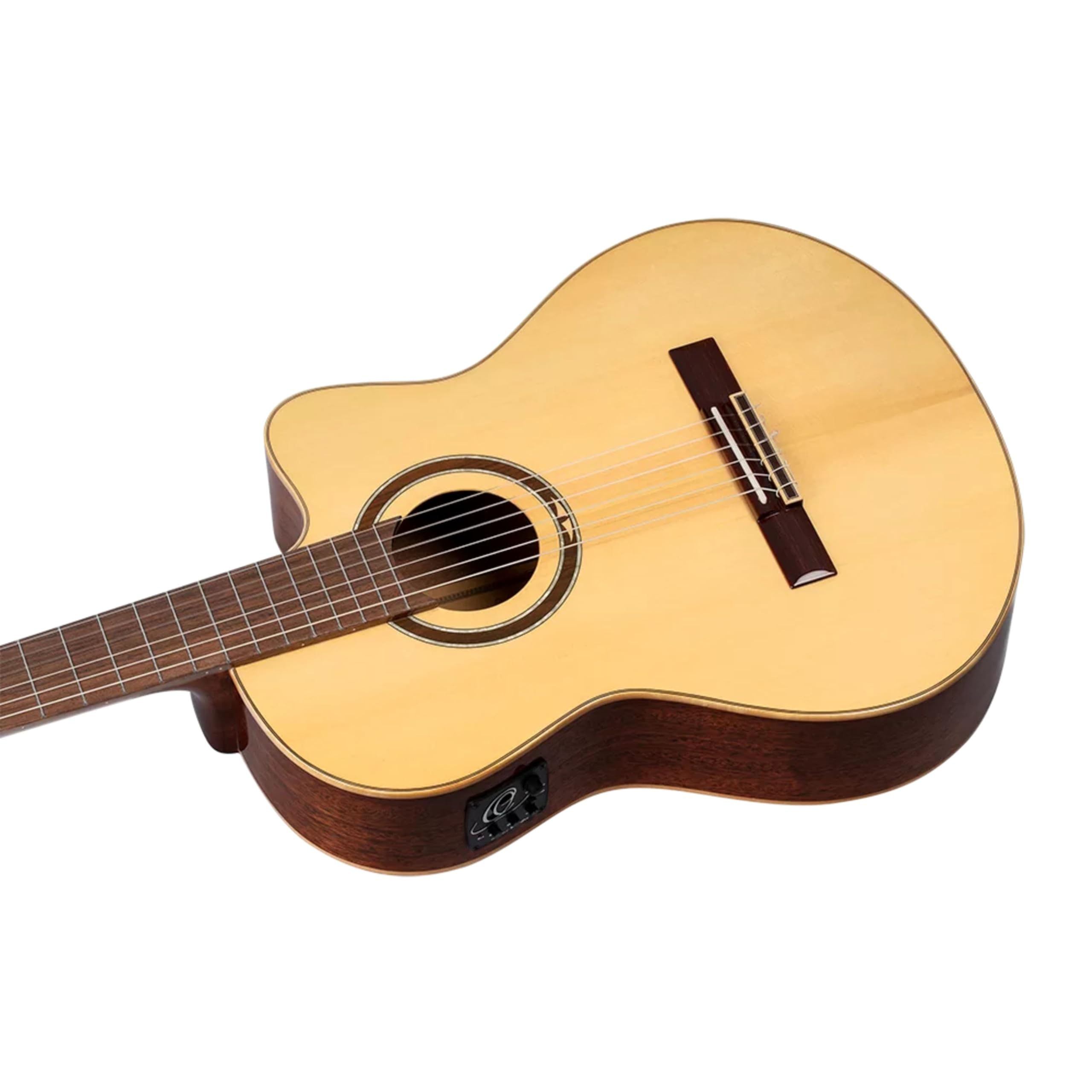 Ortega RCE138SN - Chitarra 4/4 da concerto, a spalla mancante, con manico di 48 mm e preamplificatore, custodia imbottita e tracolla comprese