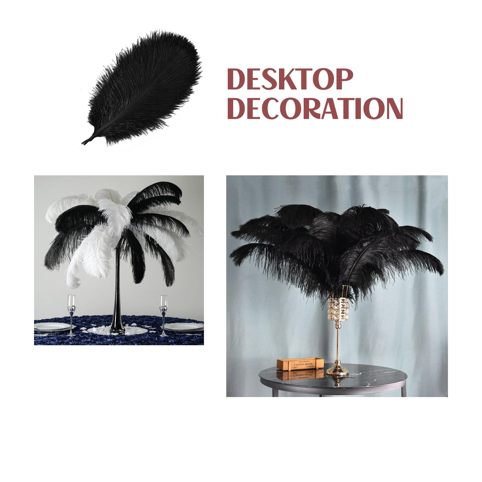 30 Pezzi Piume di Struzzo Decorative, per Abiti, la Decorazione Della Casa e Del Matrimonio, Vasi DIY, Lunghe (Nero)