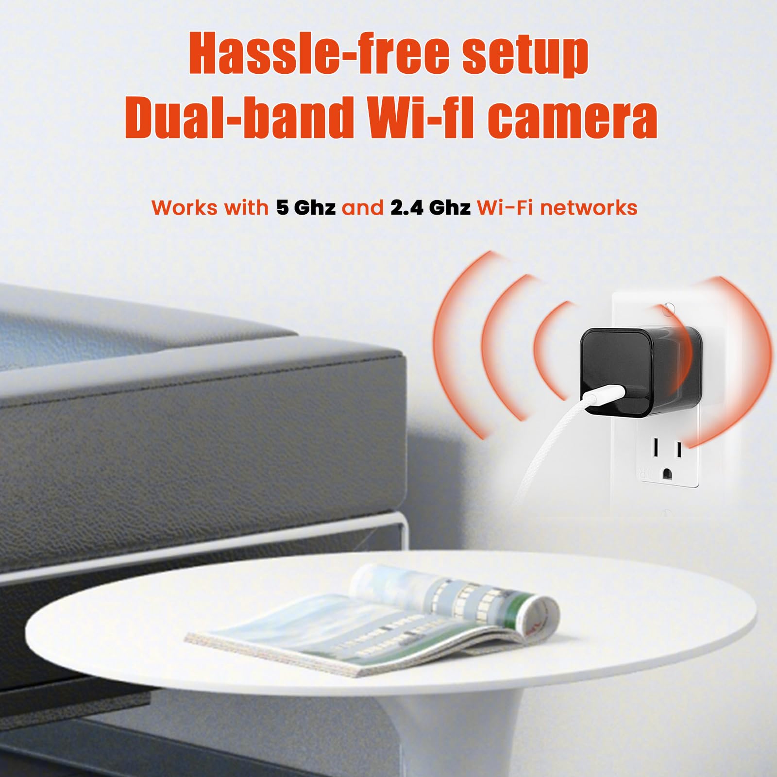 Telecamera con caricatore USB, piccola telecamera WiFi, Full HD 1080p, mini telecamera wireless per bambini, rilevamento del movimento con app live feed