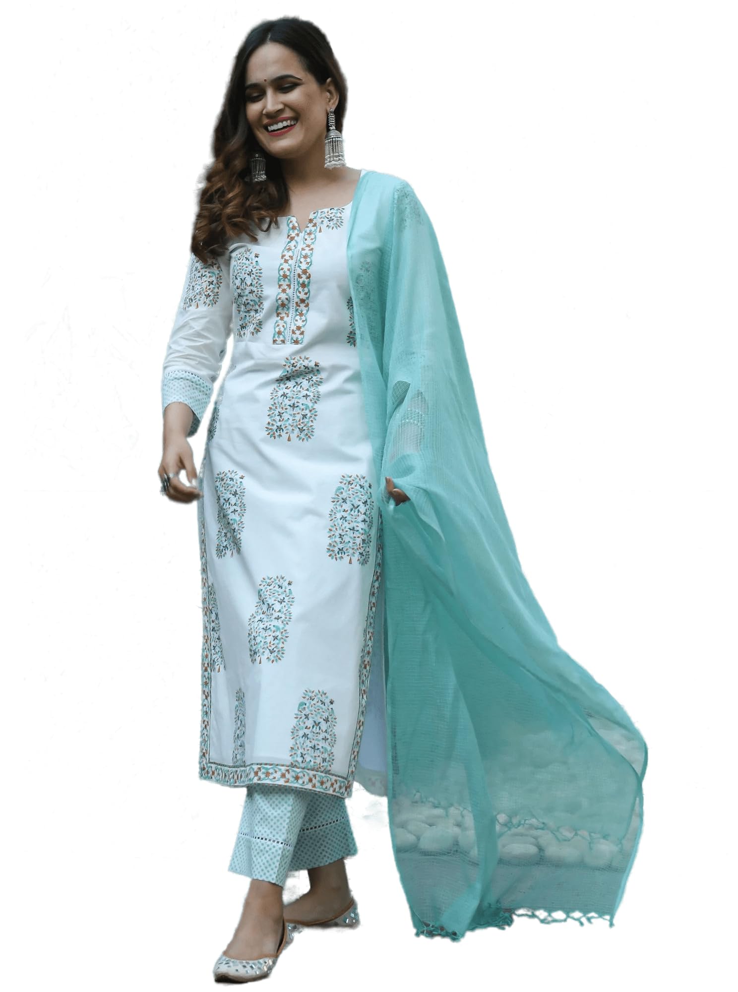 sidhidata Women's Cotton Blend Printed Straight Kurta Pant Set With Dupatta-picture-44