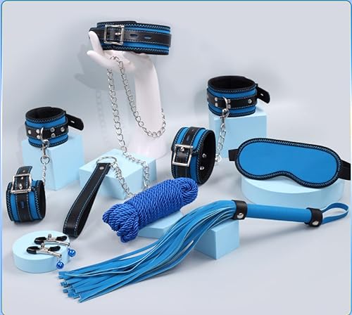 Juego de 7 piezas de cuero sintético de alta calidad azul para pareja de lujo dormitorio deporte moda individual