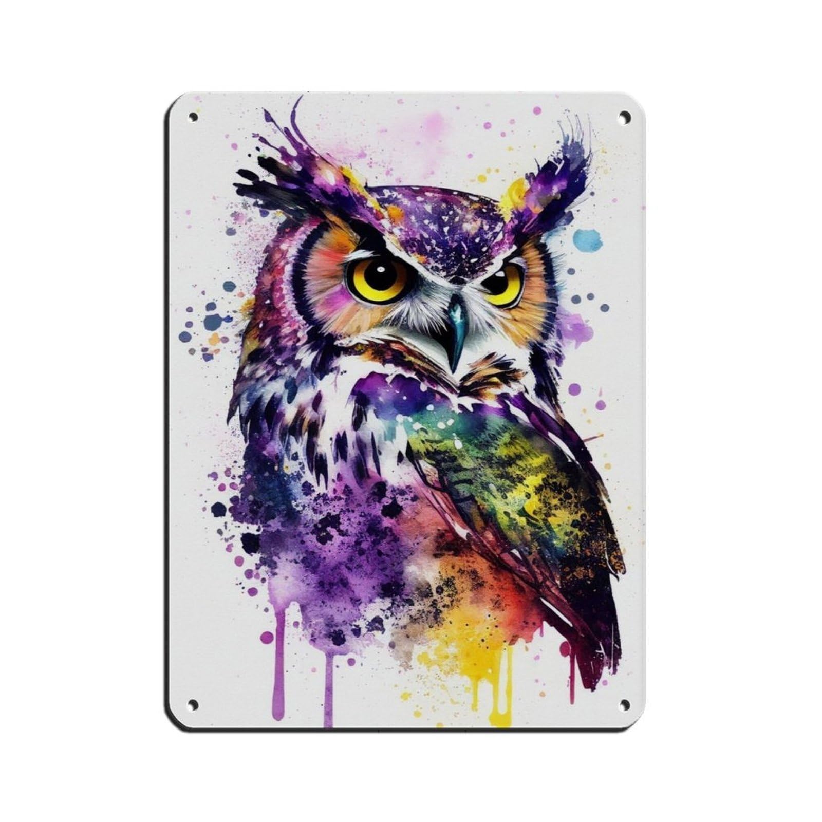 Watercolour Owl Portrait Poster Retro Poster Metal Tin Sign Chic Art Retro Iron Painting Bar People Cave Cafe Family Garage Poster Wall Decoration 12x16inch(30x40cm)