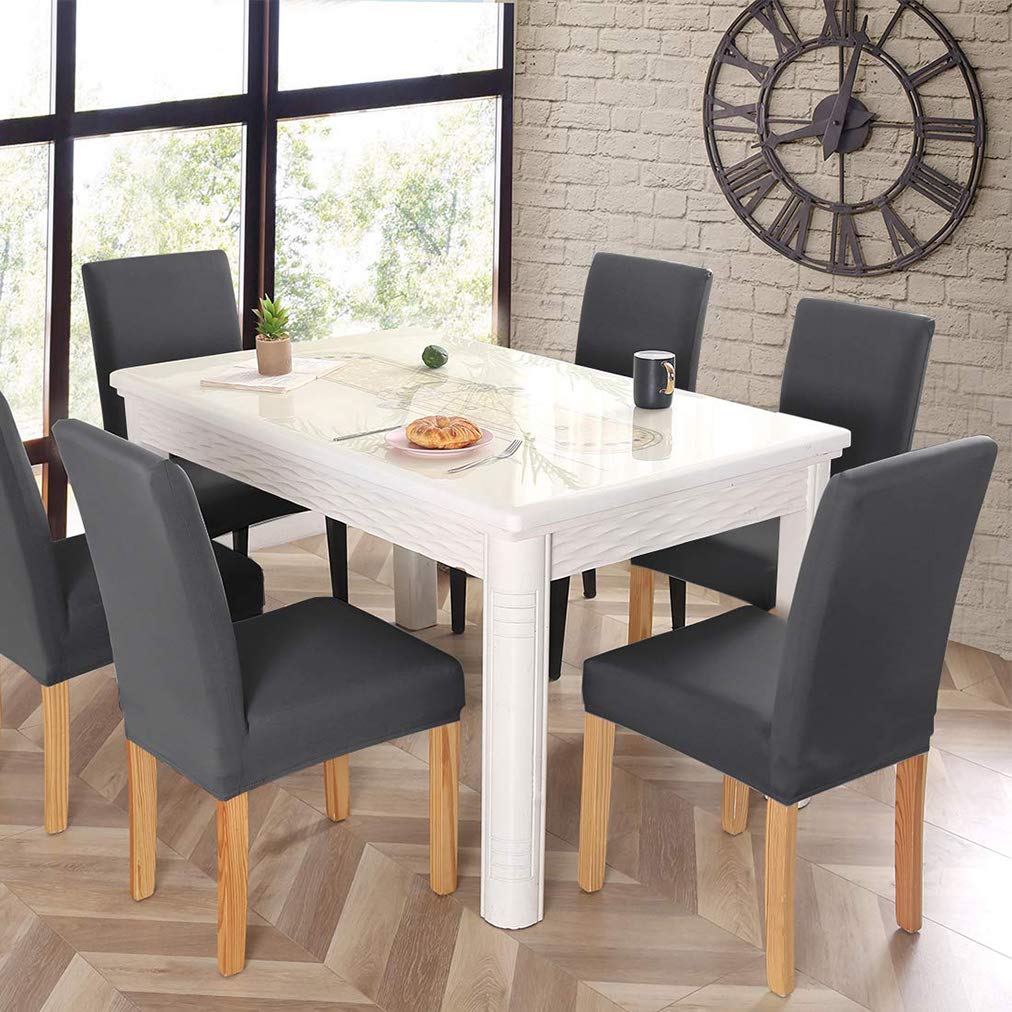 Dioxide Coprisedie con Schienale 4 Pezzi, Coprisedia Sala da Pranzo Elasticizzati Universali, Facile da Pulire e Resistente, Coprisedile per Soggiorno, Cucina, Office, Arredamento Ristorante - Grigio