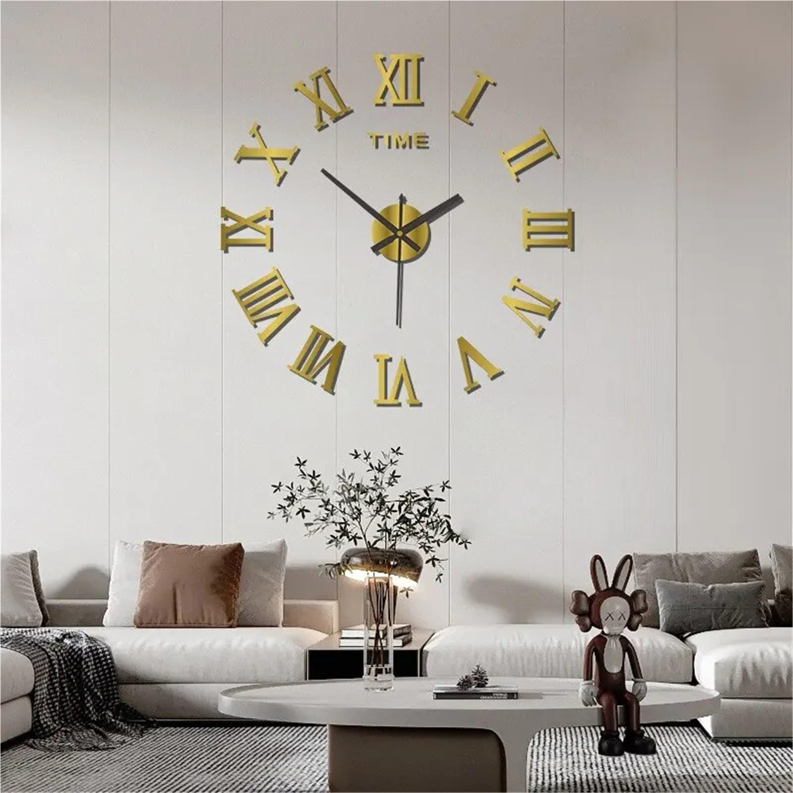 DJSKLDF Wall clock 3D Acrylic Digital Wall Clock Roman Numerals Design Mirror Fashion Large Round DIY Self Adhesive Clocks(Gold)