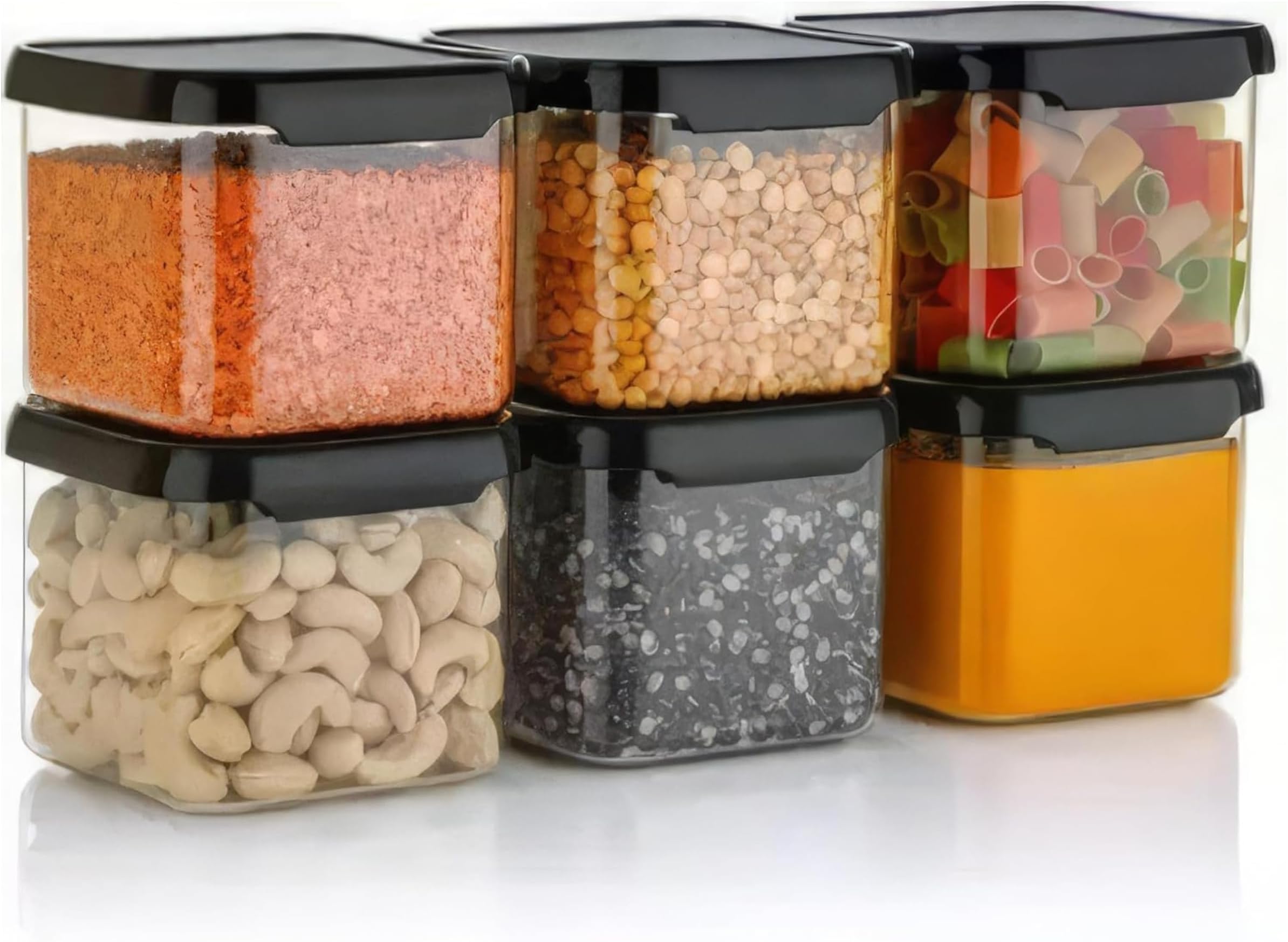 VOLTURI Air Tight Kitchen Containers Set (Pack of 6, 500 ML) for Storage Pulses, Cereals, Grains, Dry Fruits, Pantry Organization and More, Food Grade, BPA Free, Stackable, Transparent