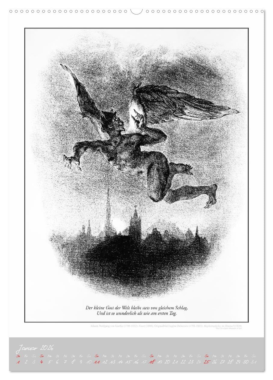 Faust - Weltliteraturkalender (hochwertiger Premium Wandkalender 2026 DIN A2 hoch), Kunstdruck in Hochglanz: Goethe. Literaturkalender von E. Delacroix. (CALVENDO Kunst)