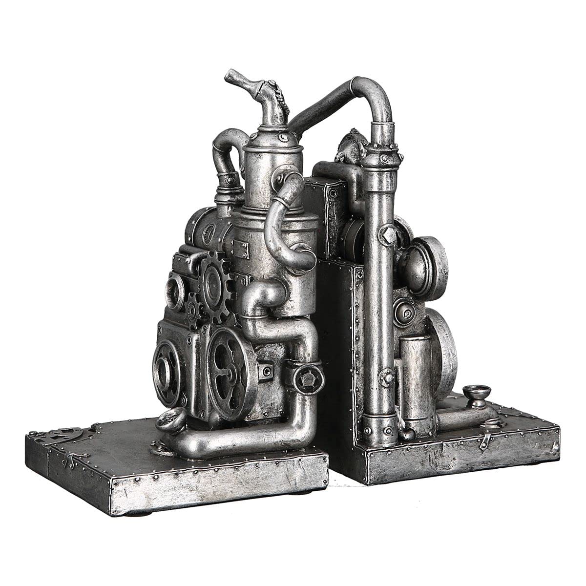 Design 2 er Set Buchstützen Steampunk Dekoration Mechanical Dampfmaschine Zahnrad Dekoration Industrial Steam Punk Kunst Figur (Buchstützen/Variante 14)