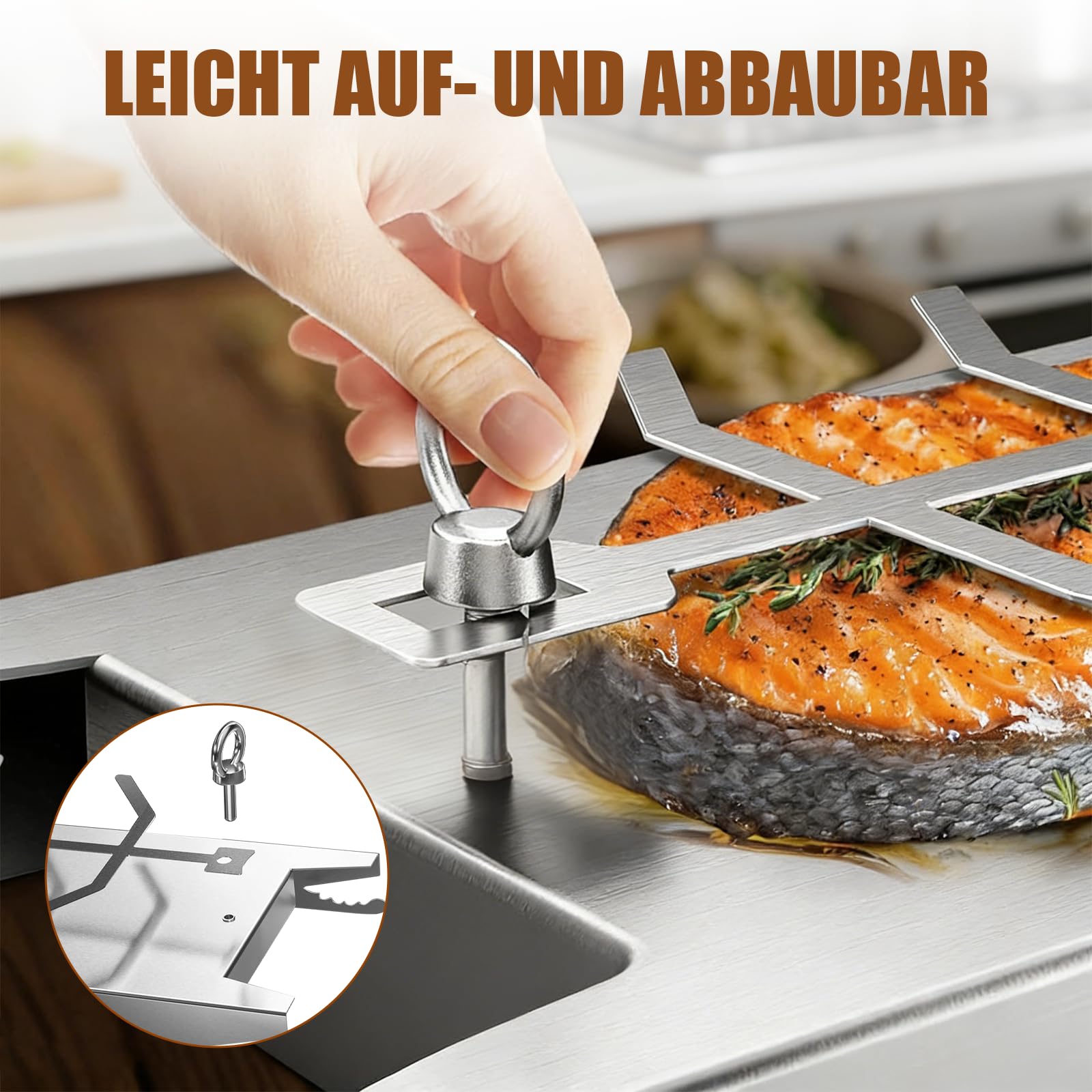 Flammlachsbrett Edelstahl, Flammlachsbrett für Feuerschale, mit Fünf Verstellwinkel für die Neigung & 180° Drehbar, Lachsbretter zum Grillen Feuerschale, Geeignet für Feuerschalen und Kugelgrills