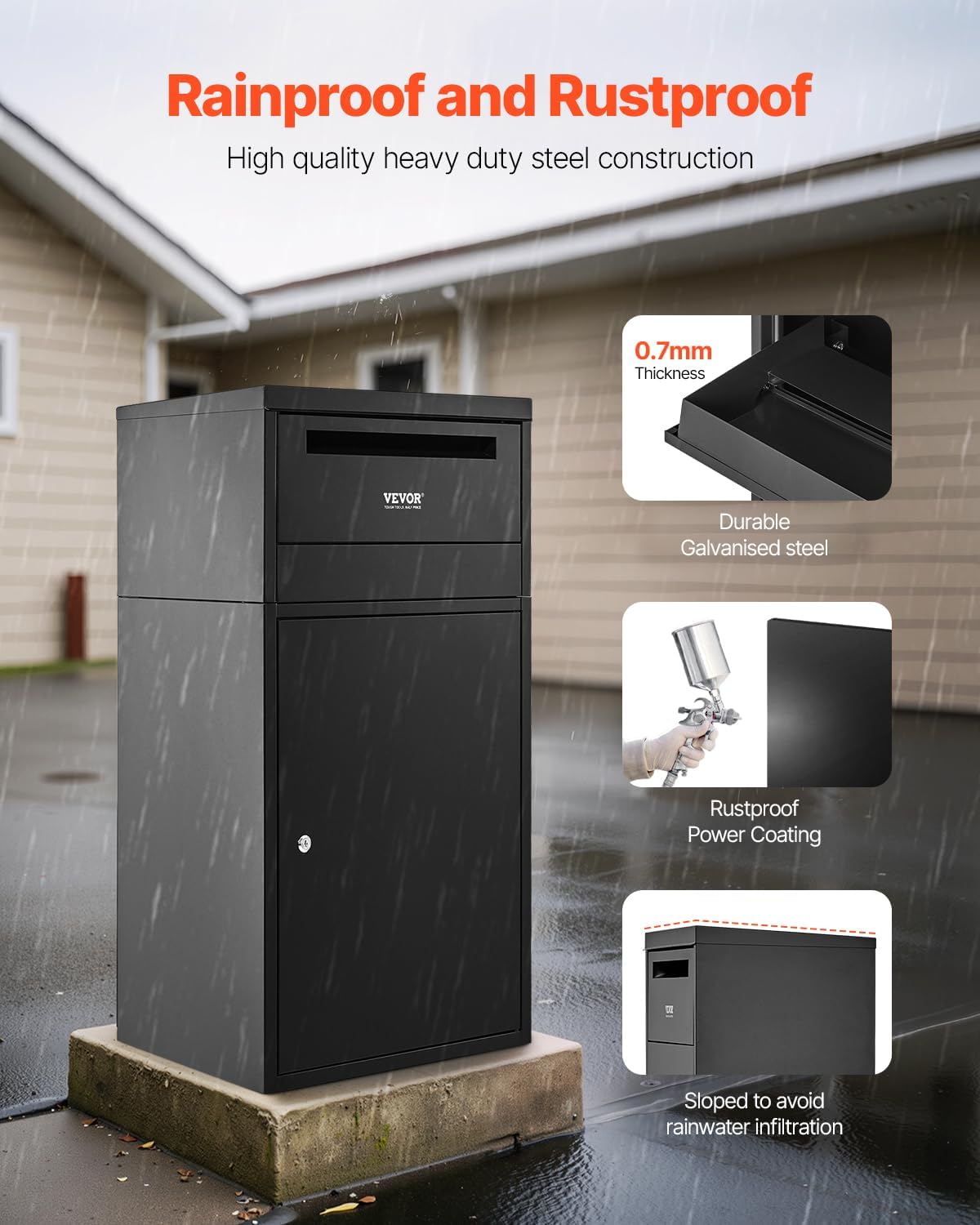 VEVOR Package Delivery Boxes for Outside, 35.8 in Mailbox for Parcel with Lock, Galvanized Steel Package Drop Box with Anti-Theft Design, Weather-Resistant Package Mailbox for Home and Office, Black - Image 3