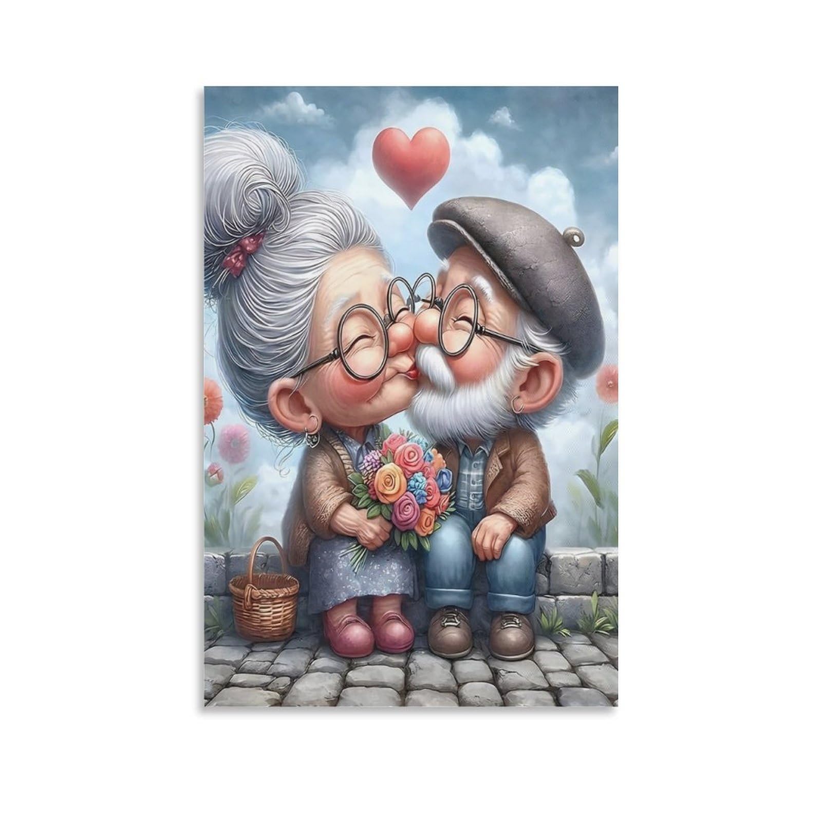 DHBANEIOK Elderly Couple Kiss Poster Artwork Giclee Canvas Prints Modern Wall Art Picture Wall Hanging for Bathroom Wall Decor 16x24inch(40x60cm)