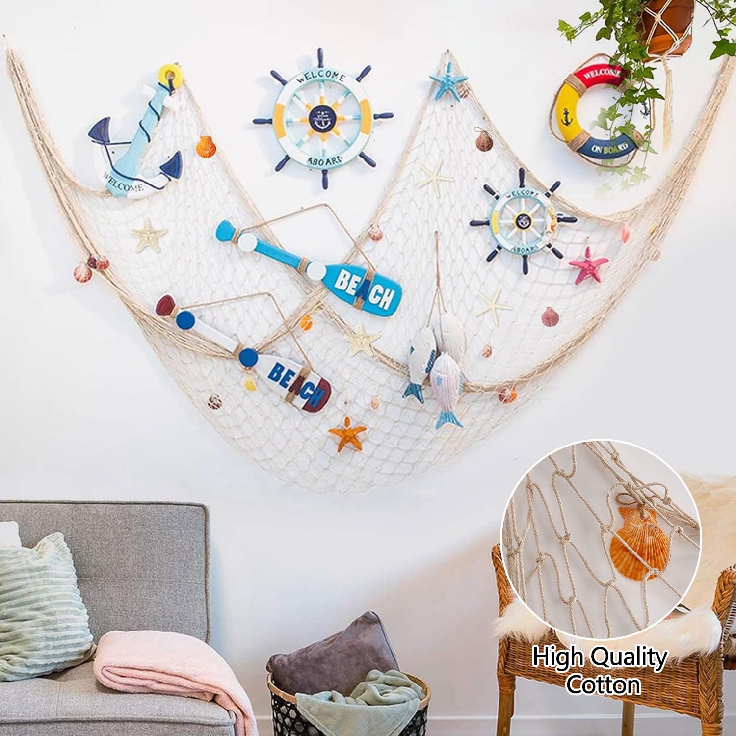 Rete Pesca Decorativa Parete 1x2m - Stile Marino Nautico Per Casa