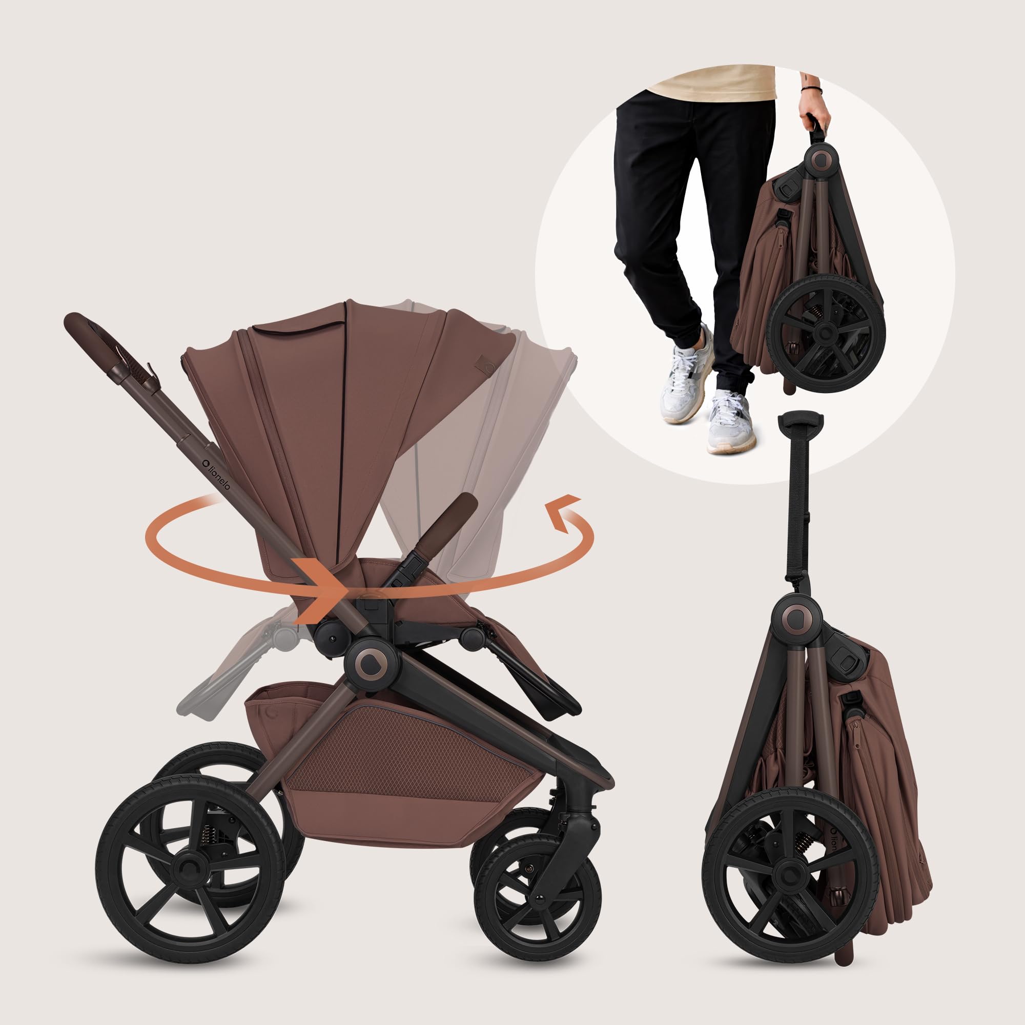 LIONELO Freya Passeggino 2in1 con Navicella Pieghevole per Bambini 0-4 Anni | fino a 22 kg, Posizione Sdraiata, Sospensioni, Ruote PU, Capottina UPF50+, Fibbia Magnetica, Ventilazione, Accessori