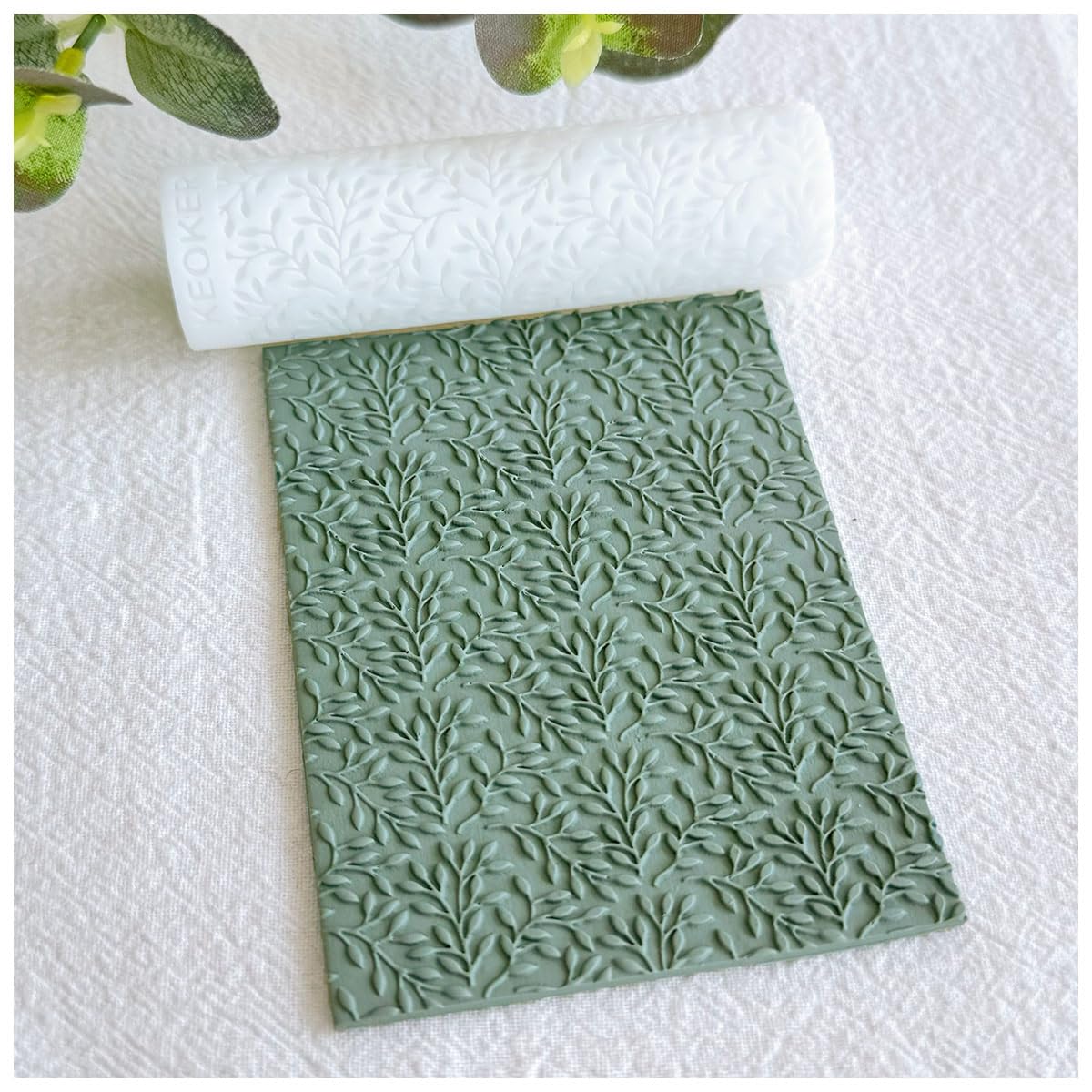 KEOKER Polymer Clay Texture Roller - Great for Making Earrings, Like Texture Sheets, Works with Clay Cutters (Olive Leaves)