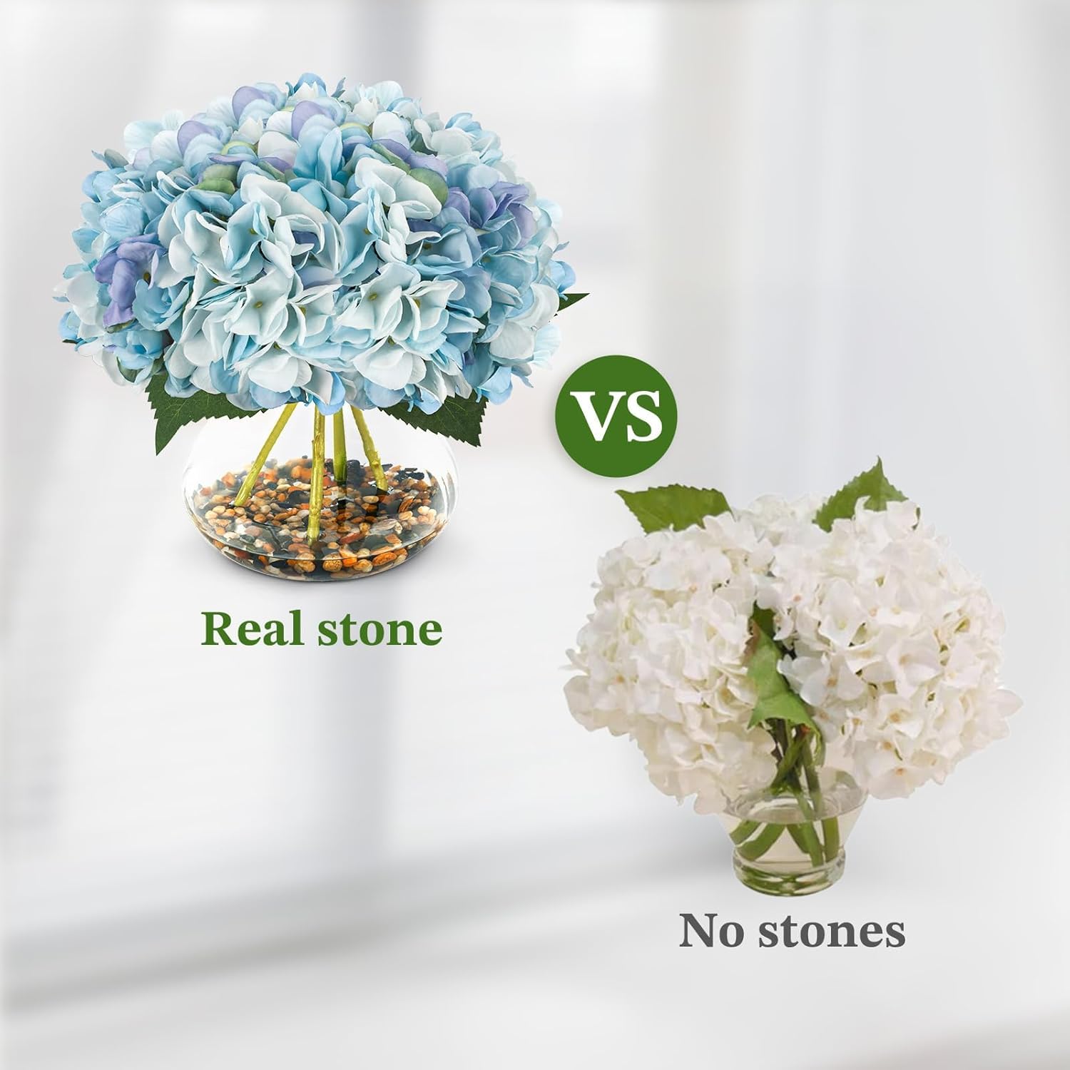 N&T NIETING Artificial Hydrangea Flowers with Vase Blue Silk Fake Flowers Faux Hydrangea Flowers with Faux Water Riverstones for Home Office Table Room Wedding Centerpiece Decorations - Image 6