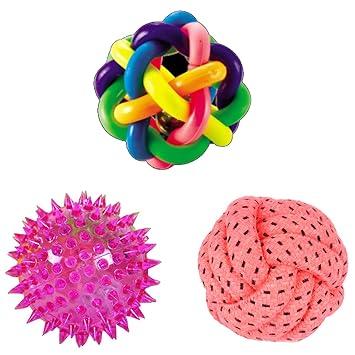 Black Dog Puppy Toys Dog Toy for Small Dogs Ball Toy Combo + Rainbow Ball | Rope Toys for Dog + Cotton Ball + LED Light Ball for Puppy Dog + Teething Ball Toys, Pack of 3 Combo Pack (Color May Vary)