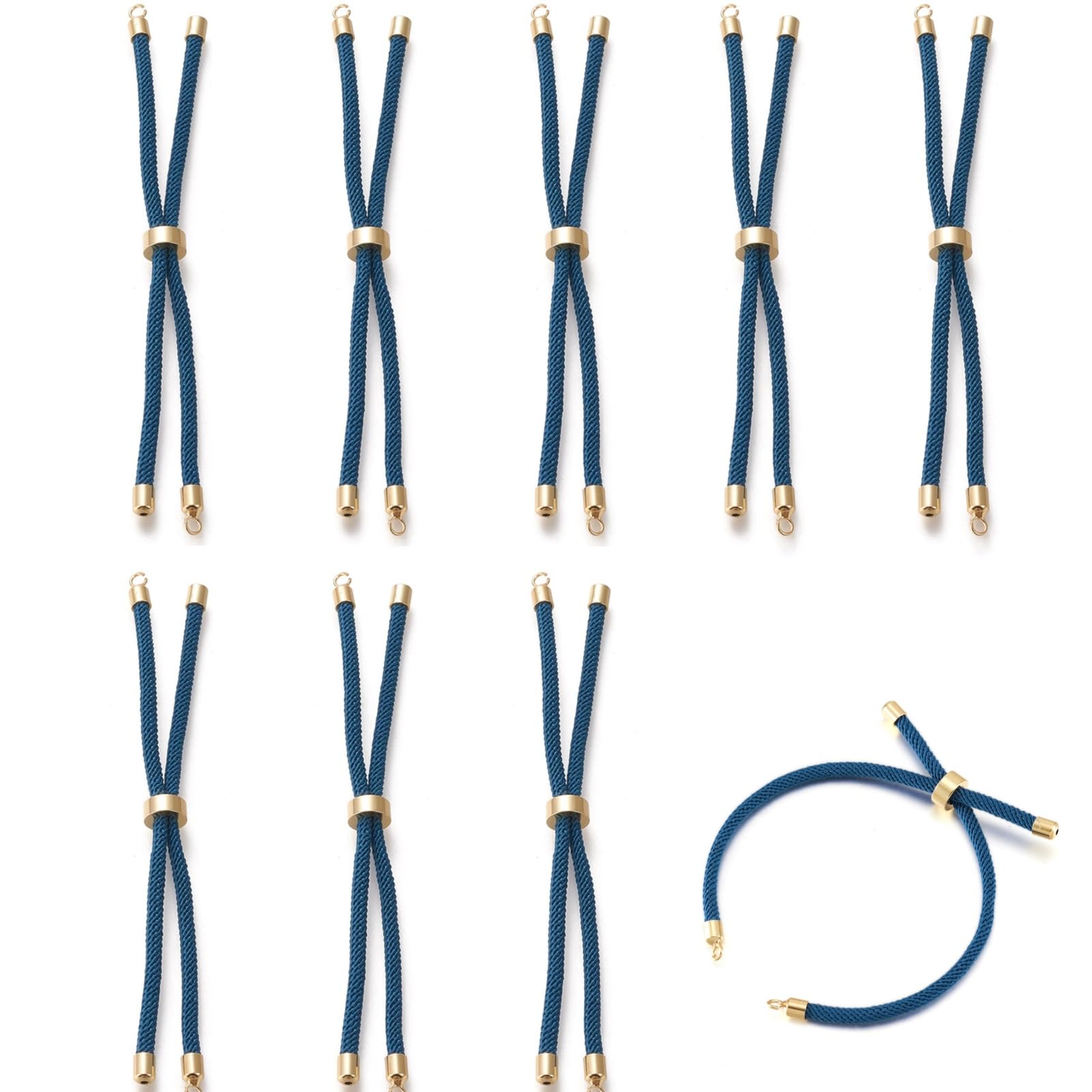 Bracelets coulissants nylon torsadé cordon réglable laiton doré pour apprêts bijoux