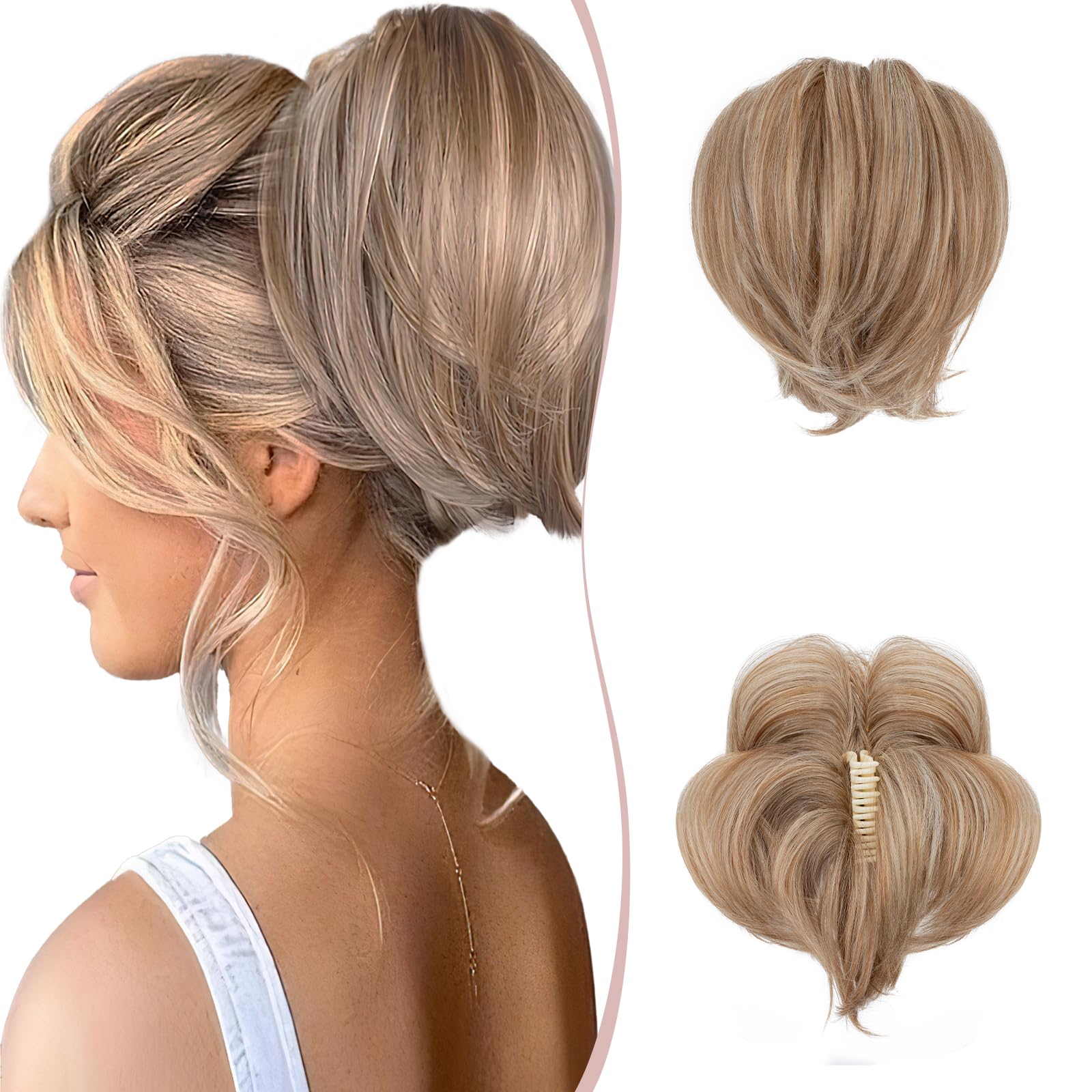 SEGO Claw Clip Ponytail Hair Extensions Bendable Metals Messy Bun Hair piece Straight Hairpieces Claw on Ponytail