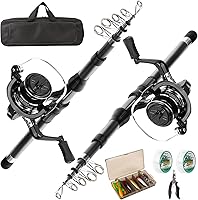 Vista 8 de Combo de carrete de caña de pescar, 2 cañas de pesca telescópicas de 6.89 pies, 2 carretes giratorios, juego de alicates de pesca con bolsa
