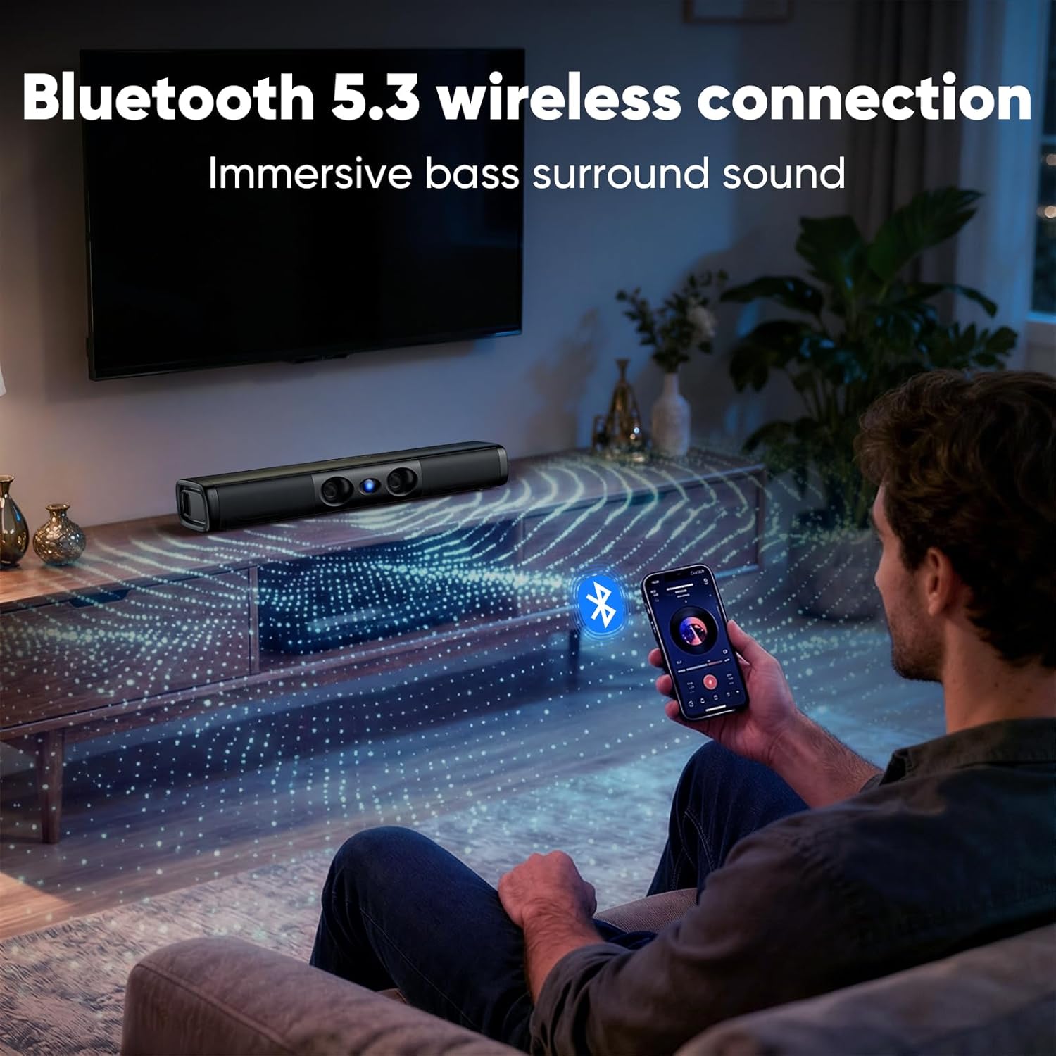 60W 2.0 Channel Sound Bar for Smart TV with Deep Bass & Crystal Dialogue | ARC, Optical, AUX, Bluetooth 5.3 | Dual Woofers & Silk Dome Horn Tweeter | 17-Inch for PC/Projector/Gaming, Wall Mountable - Image 6