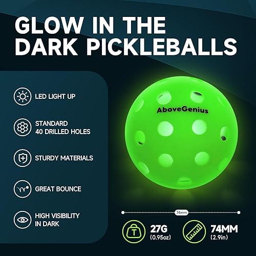 Miniatura 3 de Pelota de pickleball que brilla en la oscuridad, paquete de 6 bolas de pickleball para exteriores, luz LED de alta visibilidad y larga duración para