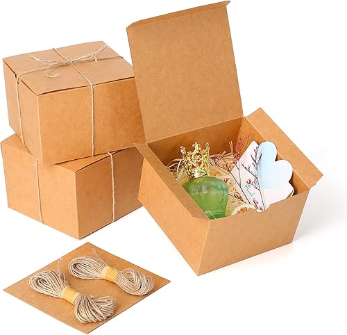 Dekun Paquete de 5 cajas de regalo marrones de primera calidad de 6 x 6 x 4 pulgadas con tapa, fácil de montar, reciclables, propuesta de dama de
