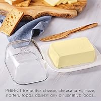 Vista 4 de Crystalia Mantequillera con tapa, grande de plástico con cubierta de vidrio, bonito soporte para barra de mantequilla europea, bandeja