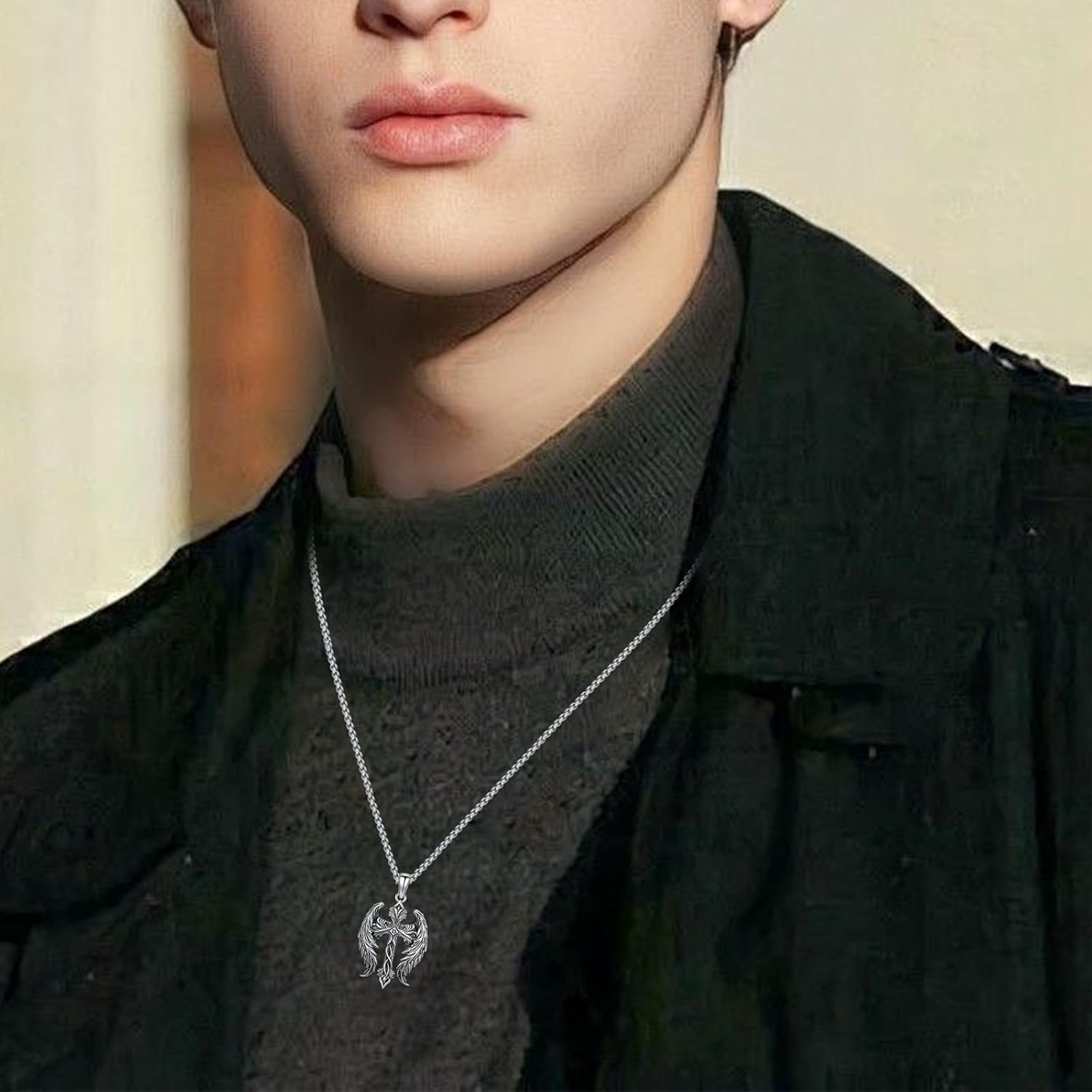 Cross Wings Necklace for Men Women S925 Sterling Silver Guardian Angel Wings Cross Pendant Necklaces Gifts for Men Angel's Wing Jewelry Birthday Gift 20+2 Inch Stainless Steel Chain - Image 2