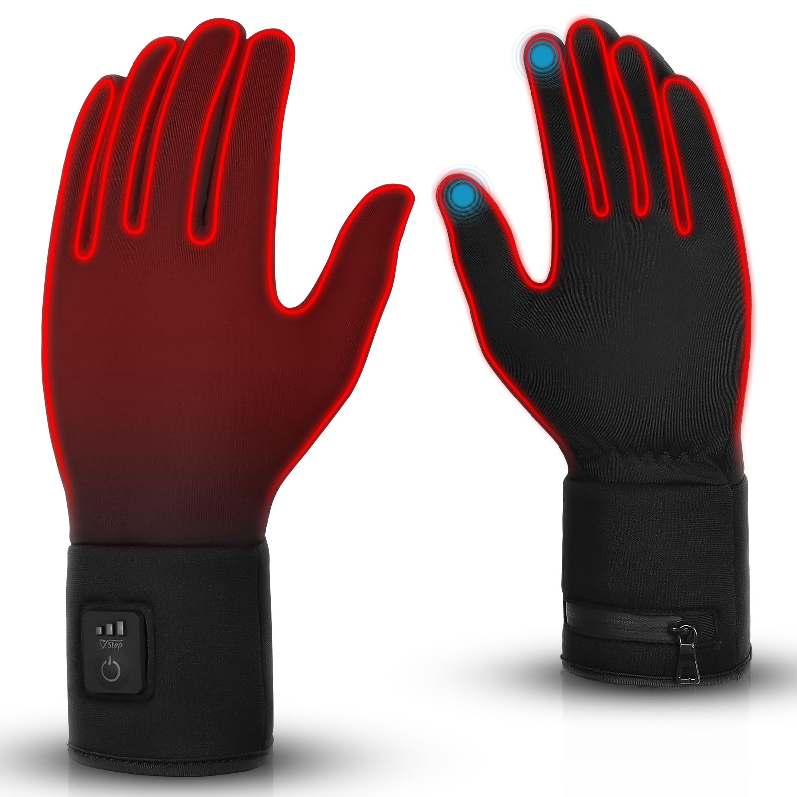 V.Step Beheizbare Handschuhe für Damen und Herren, wiederaufladbare elektrische Vollheizhandschuhe mit Touchscreen, ideal zum Skifahren, Radfahren und für Outdoor-Arbeiten, 3 Temperaturstufen