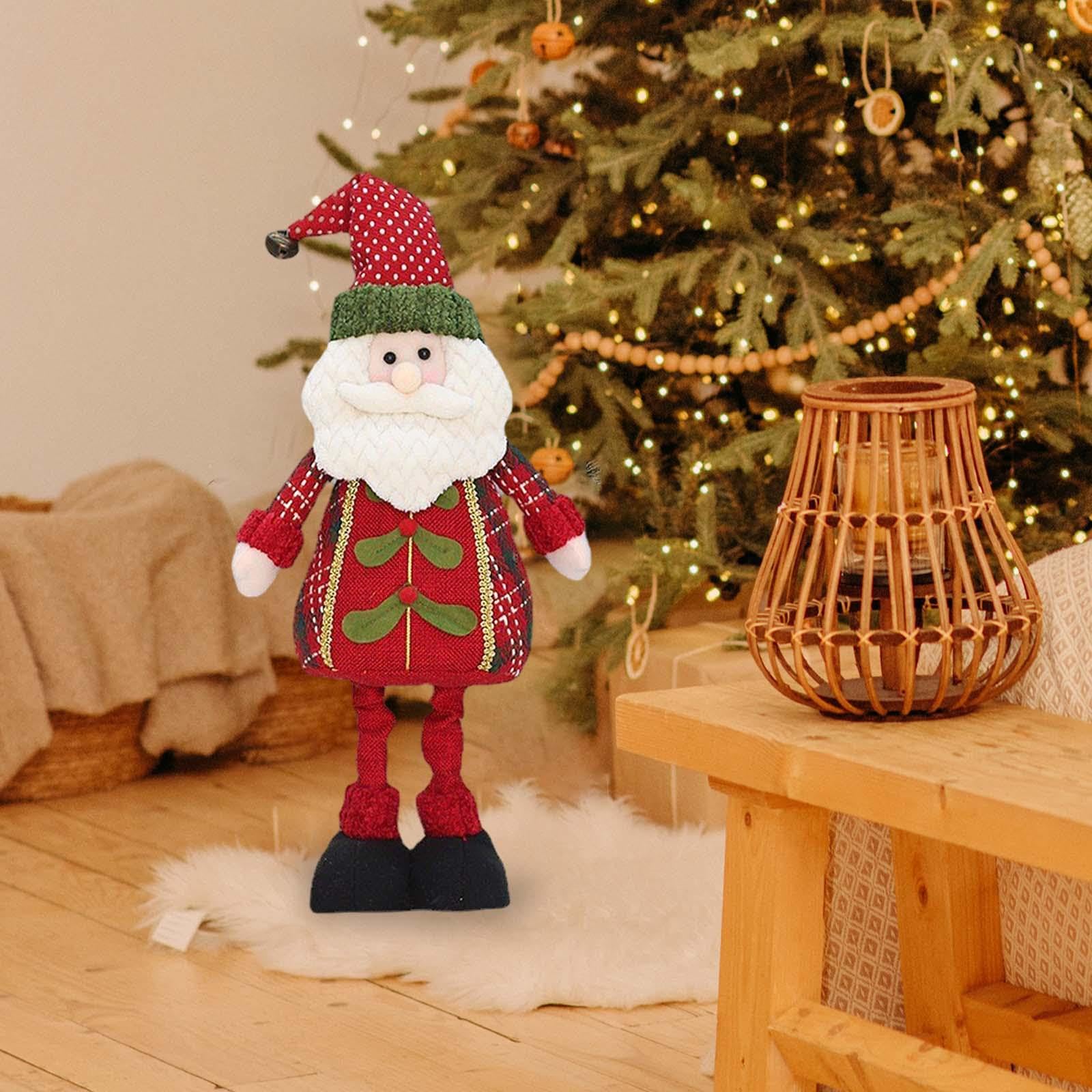 Weihnachtsdeko Figuren Plüsch, Weihnachtsmann Puppe Deko, Weihnachten Rentier Schneemann Figuren, Handmade Winterliche Stand Figur mit Teleskop-Beinen für Urlaub, Zuhause, Party, Stil A