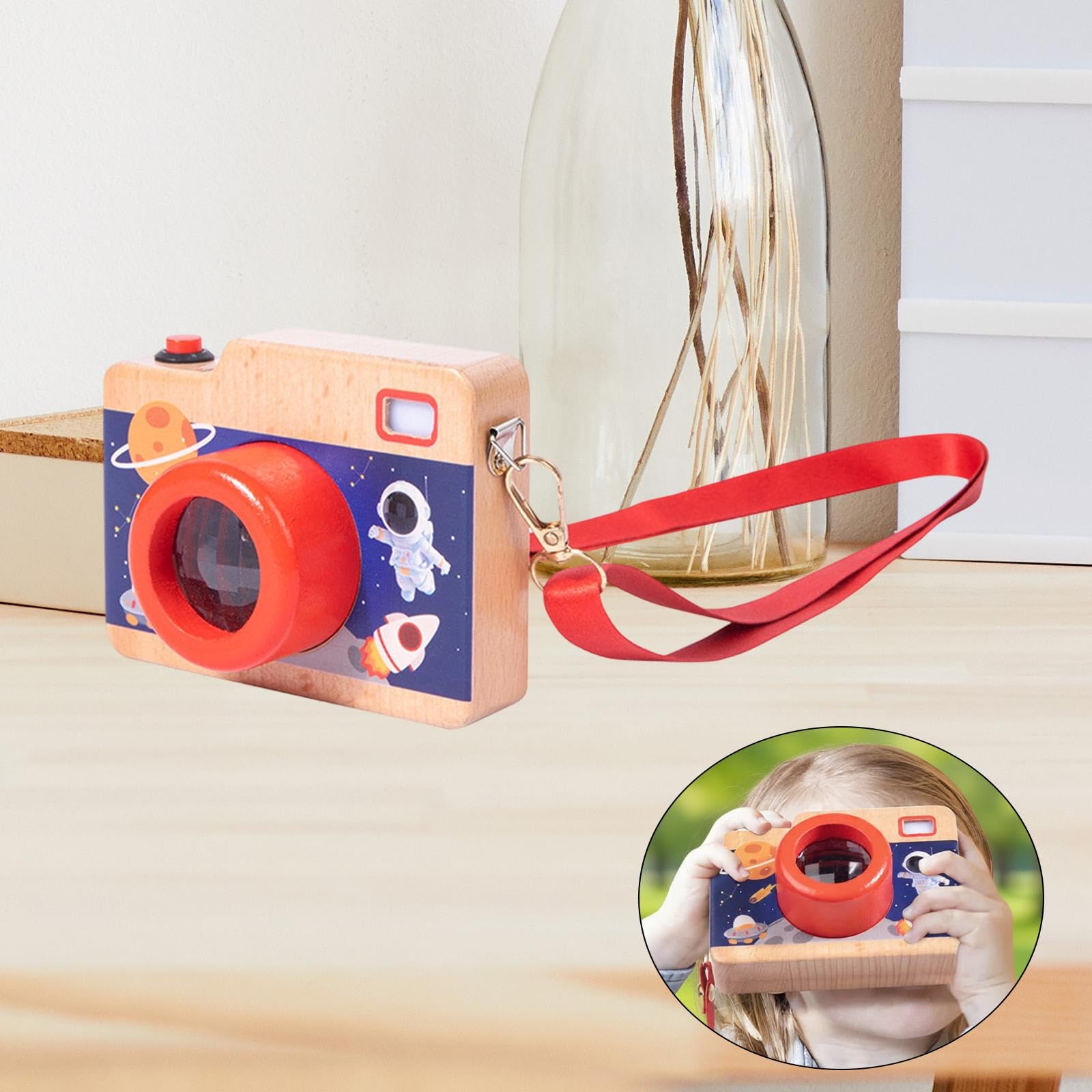 Harilla Mini Appareil Photo En Bois avec Bandoulière Ajustable et Lentille