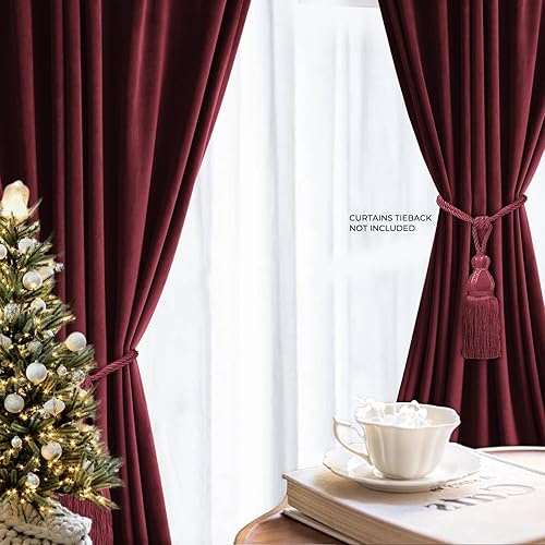 Miniatura 8 de INOVADAY Cortinas opacas de terciopelo de 96 pulgadas de largo, juego de 2 paneles para dormitorio, aislamiento térmico, pestañas traseras