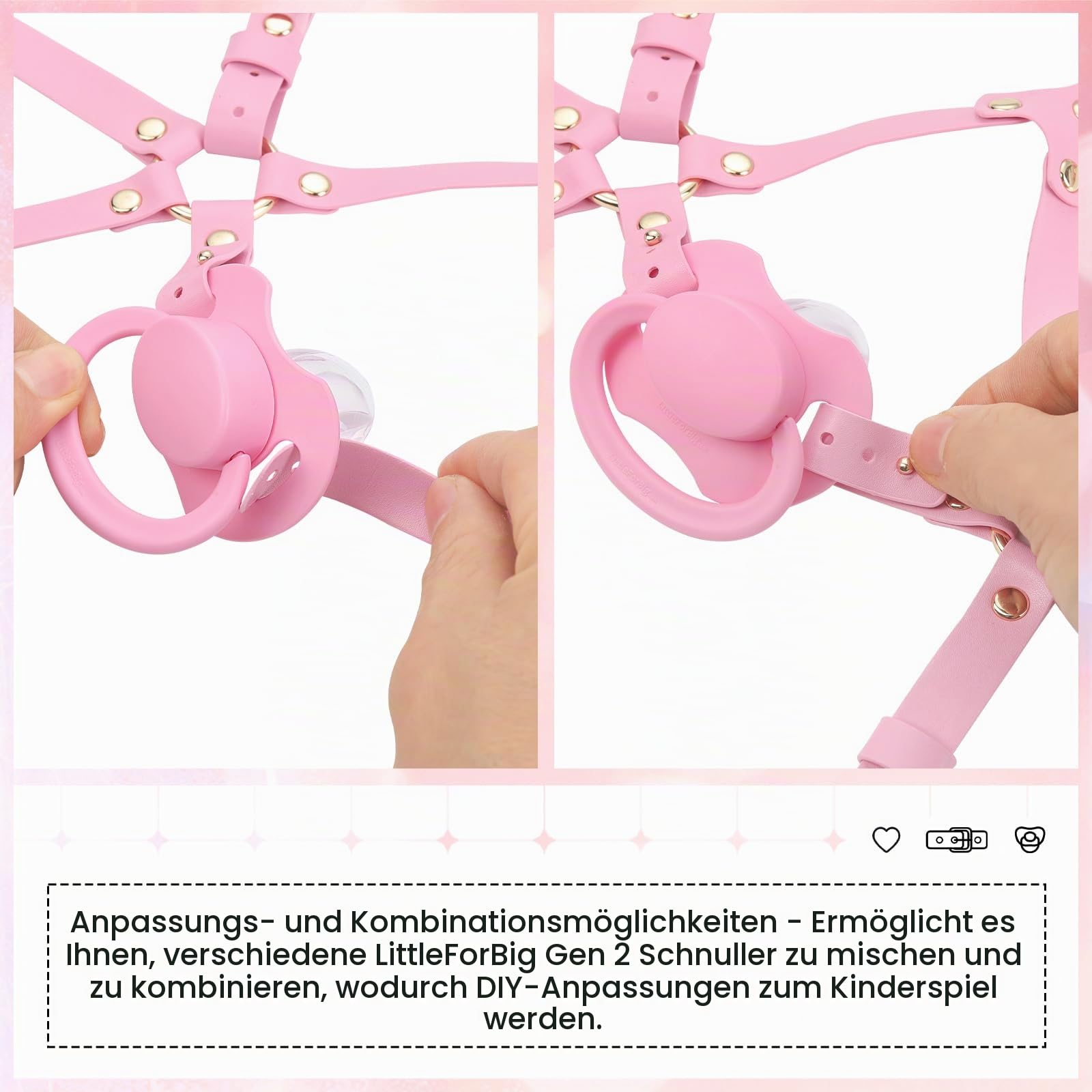 LittleForBig Leder Verstellbares Furry Schnuller Petplay Kopfgeschirr