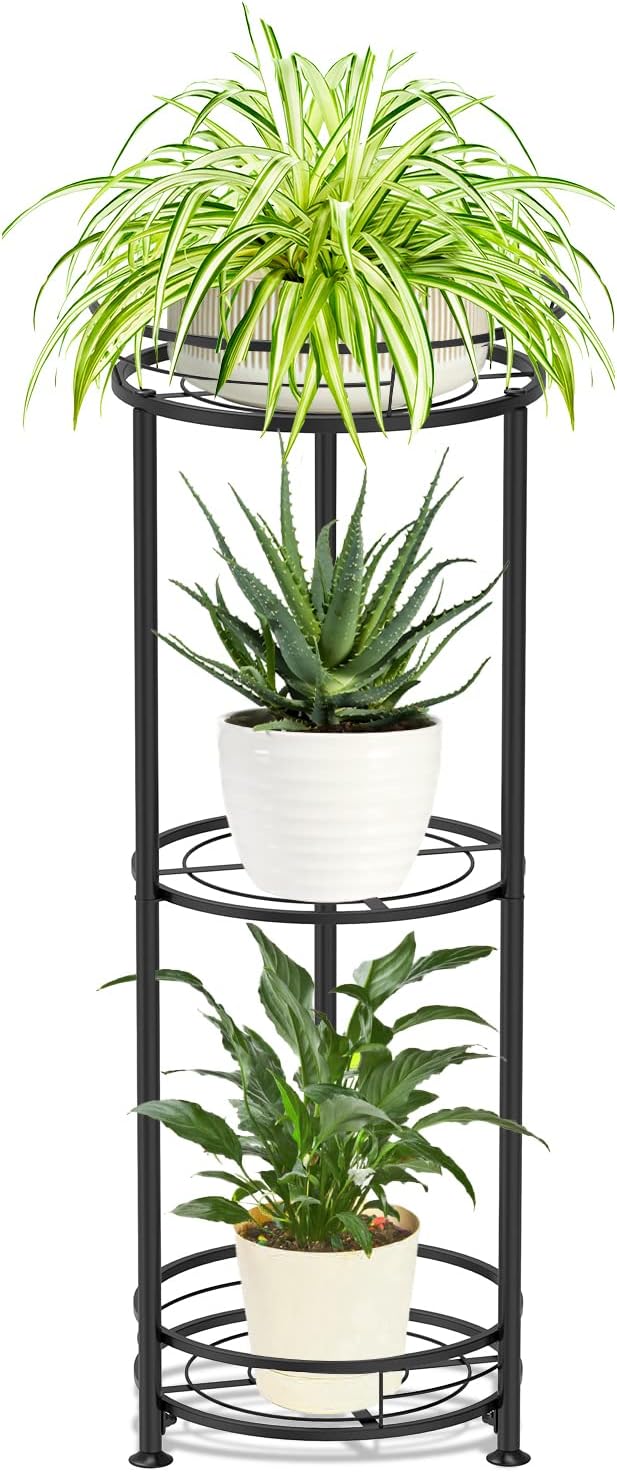 S AFSTAR Metal Plant Stand, 3-Tier Corner Plant Ladder Shelf for In